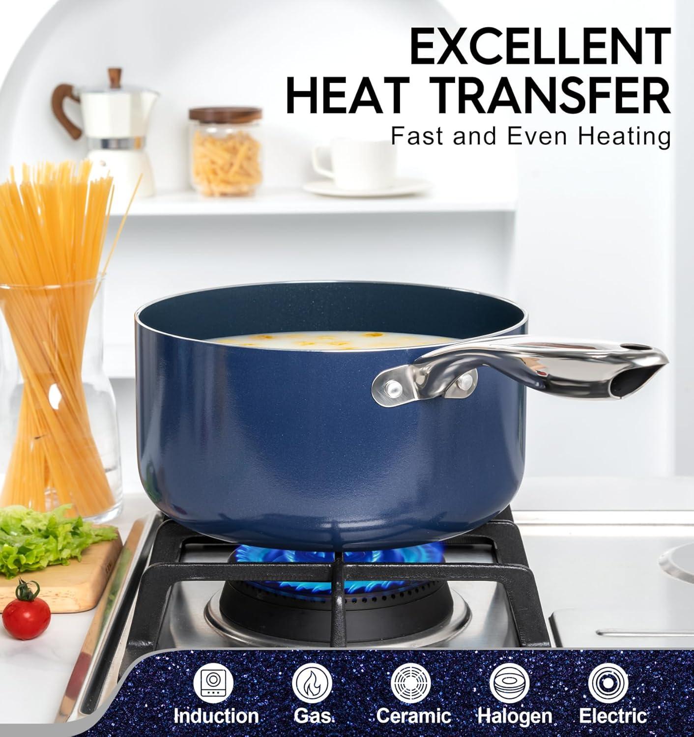 image:imageMICHELANGELO 1 Quart Saucepan with Lid Nonstick Ceramic Sauce Pan with Stainless Steel Handle 1 Qt Saucepan with Lid Oven Safe BlueBlue