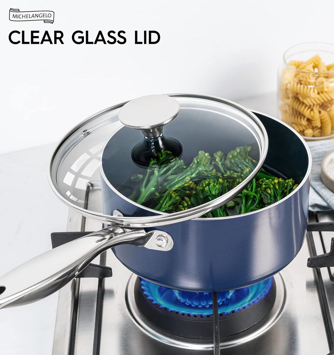image:imageMICHELANGELO 1 Quart Saucepan with Lid Nonstick Ceramic Sauce Pan with Stainless Steel Handle 1 Qt Saucepan with Lid Oven Safe BlueBlue