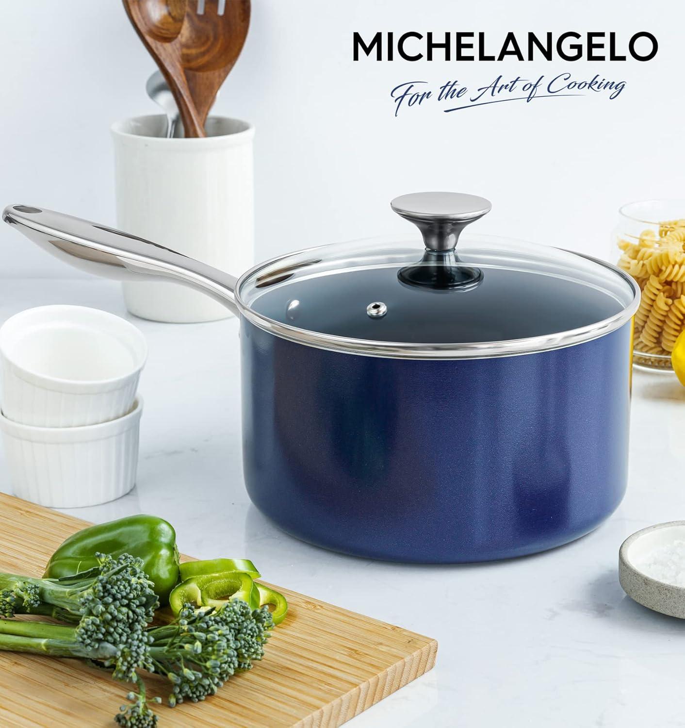 image:imageMICHELANGELO 1 Quart Saucepan with Lid Nonstick Ceramic Sauce Pan with Stainless Steel Handle 1 Qt Saucepan with Lid Oven Safe BlueBlue