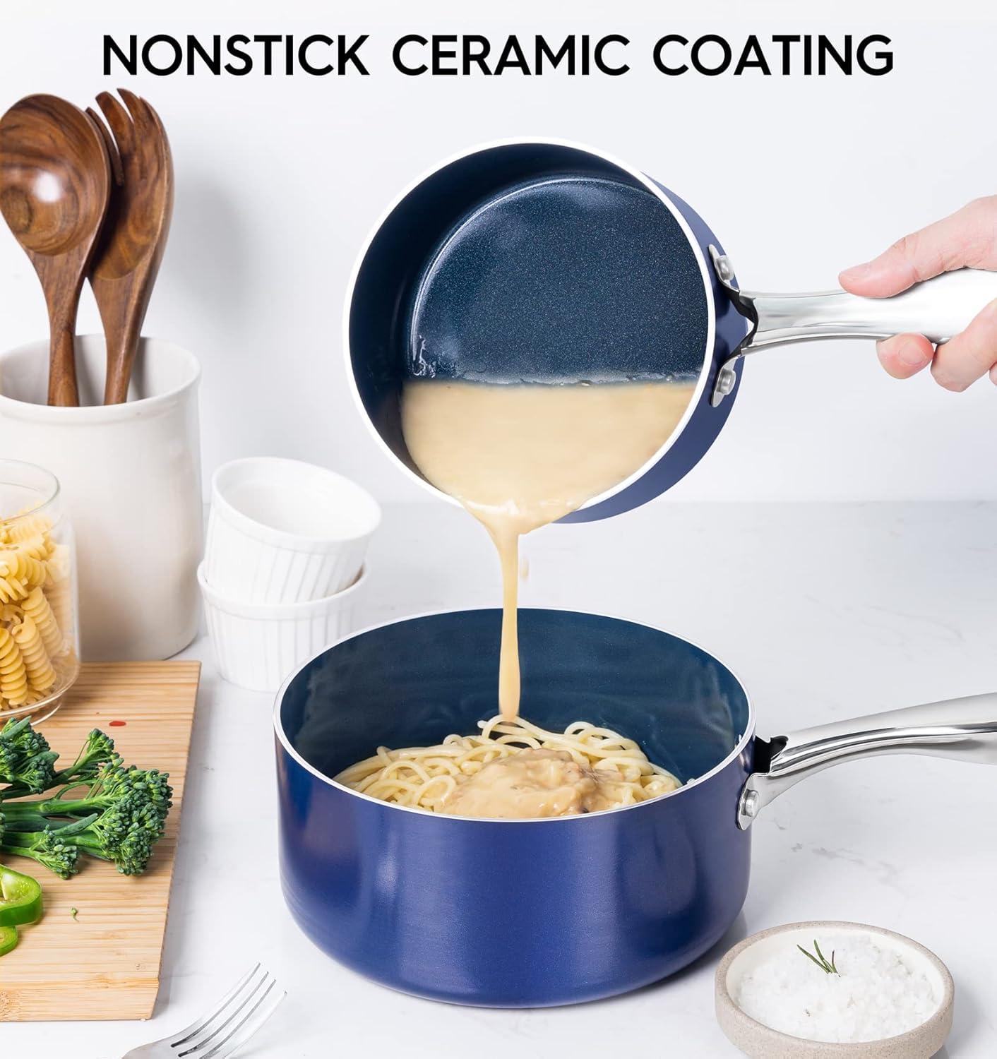 image:imageMICHELANGELO 1 Quart Saucepan with Lid Nonstick Ceramic Sauce Pan with Stainless Steel Handle 1 Qt Saucepan with Lid Oven Safe BlueBlue