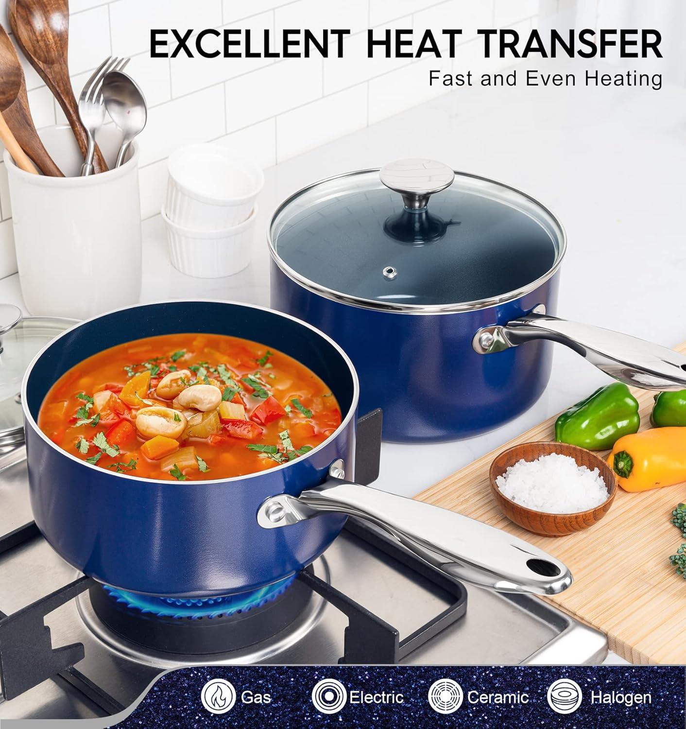 image:imageMICHELANGELO 1 Quart Saucepan with Lid Nonstick Ceramic Sauce Pan with Stainless Steel Handle 1 Qt Saucepan with Lid Oven Safe BlueBlue