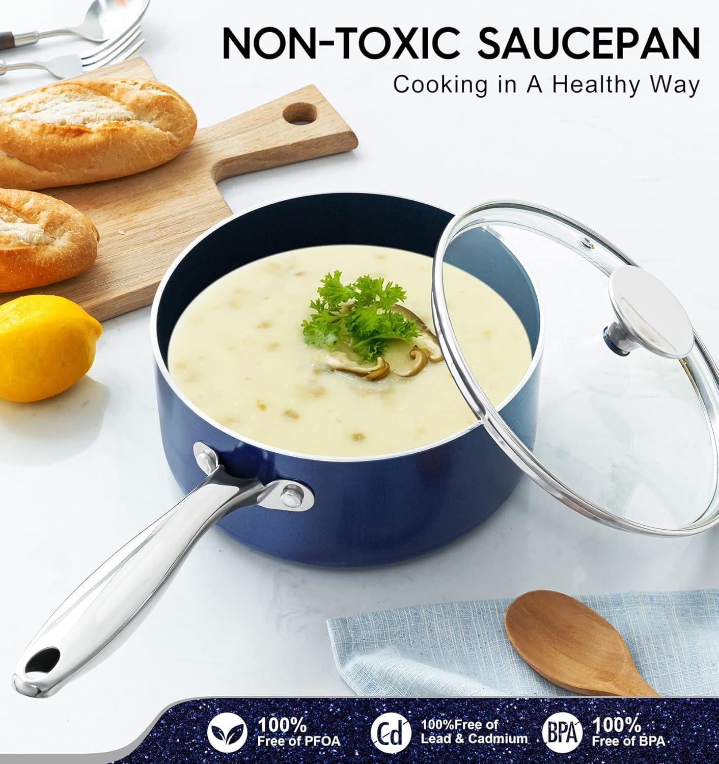 image:imageMICHELANGELO 1 Quart Saucepan with Lid Nonstick Ceramic Sauce Pan with Stainless Steel Handle 1 Qt Saucepan with Lid Oven Safe BlueBlue