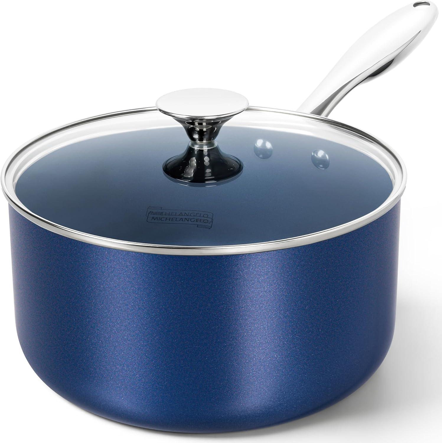 image:imageMICHELANGELO 1 Quart Saucepan with Lid Nonstick Ceramic Sauce Pan with Stainless Steel Handle 1 Qt Saucepan with Lid Oven Safe BlueBlue