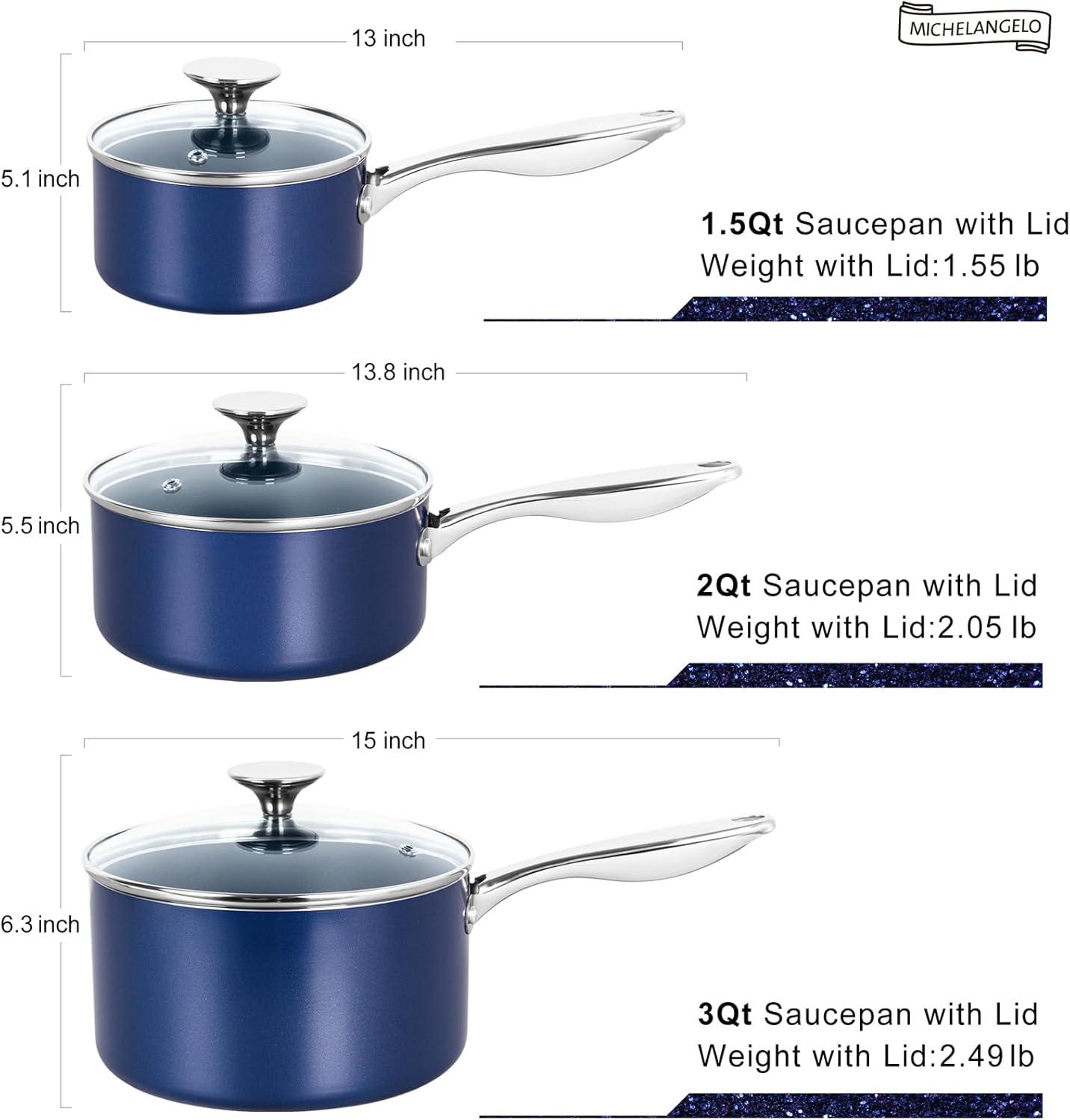 image:imageMICHELANGELO 1 Quart Saucepan with Lid Nonstick Ceramic Sauce Pan with Stainless Steel Handle 1 Qt Saucepan with Lid Oven Safe BlueBlue