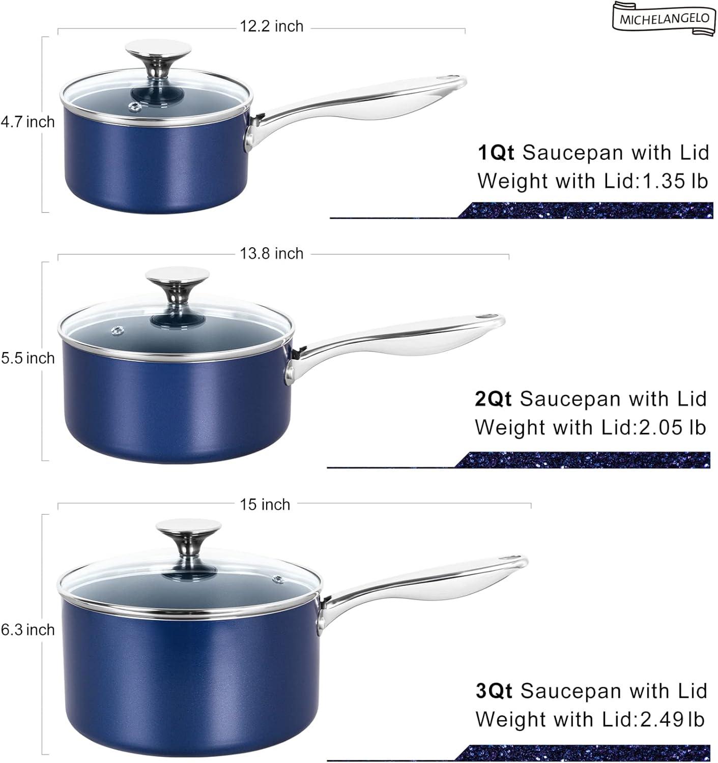 image:imageMICHELANGELO 1 Quart Saucepan with Lid Nonstick Ceramic Sauce Pan with Stainless Steel Handle 1 Qt Saucepan with Lid Oven Safe BlueBlue