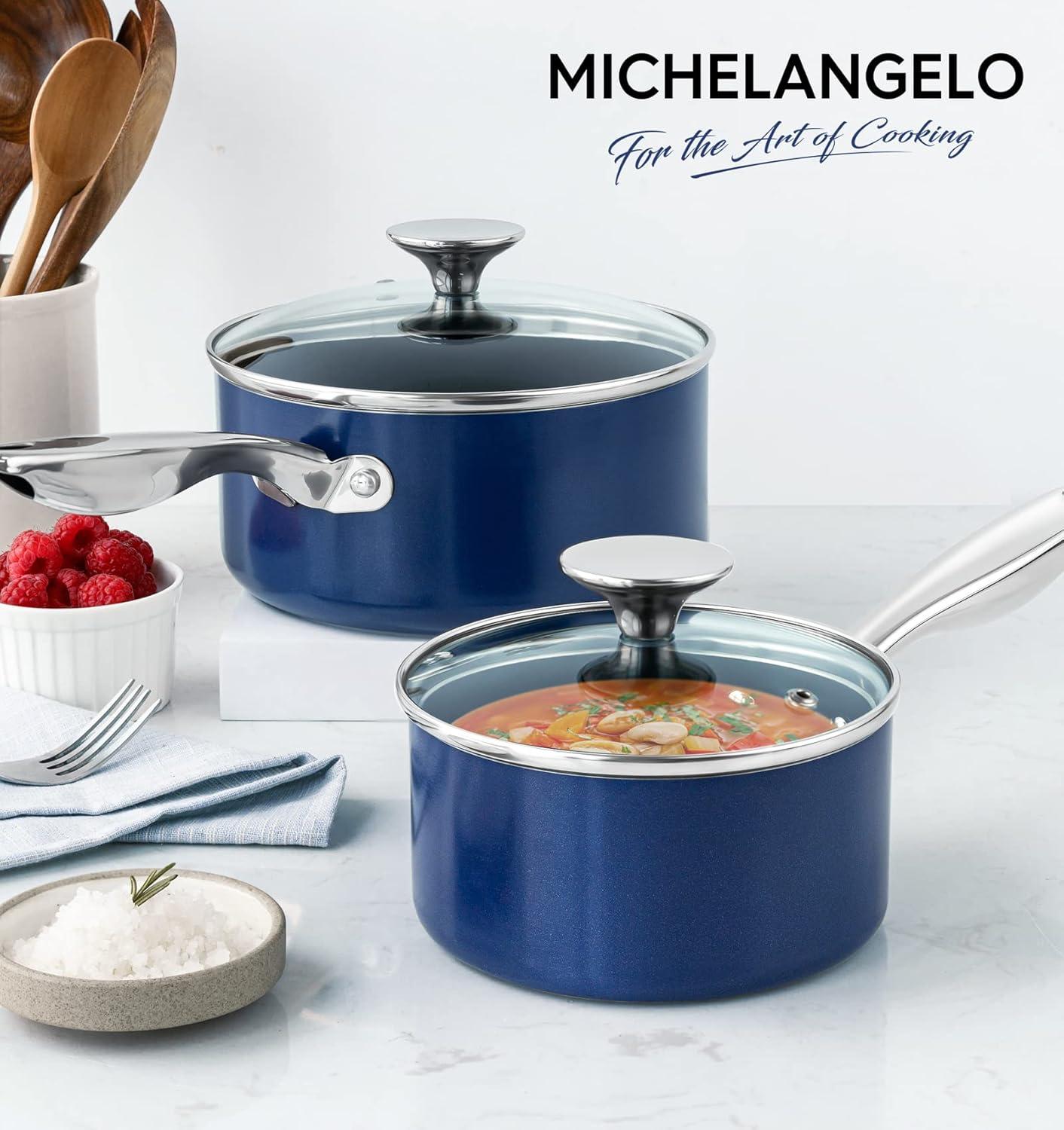 image:imageMICHELANGELO 1 Quart Saucepan with Lid Nonstick Ceramic Sauce Pan with Stainless Steel Handle 1 Qt Saucepan with Lid Oven Safe BlueBlue