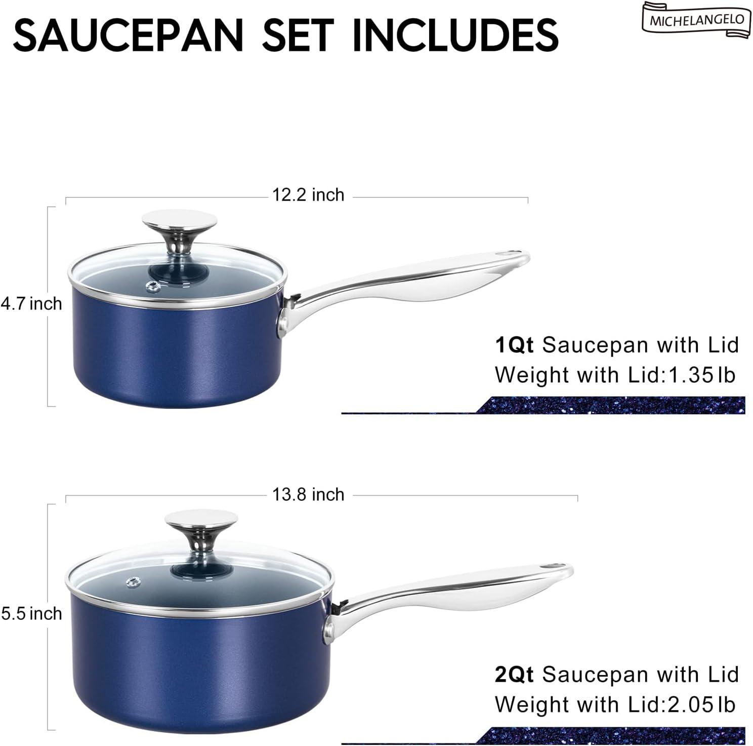 image:imageMICHELANGELO 1 Quart Saucepan with Lid Nonstick Ceramic Sauce Pan with Stainless Steel Handle 1 Qt Saucepan with Lid Oven Safe BlueBlue