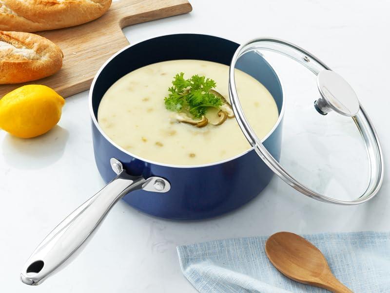 image:imageMICHELANGELO 1 Quart Saucepan with Lid Nonstick Ceramic Sauce Pan with Stainless Steel Handle 1 Qt Saucepan with Lid Oven Safe BlueBlue