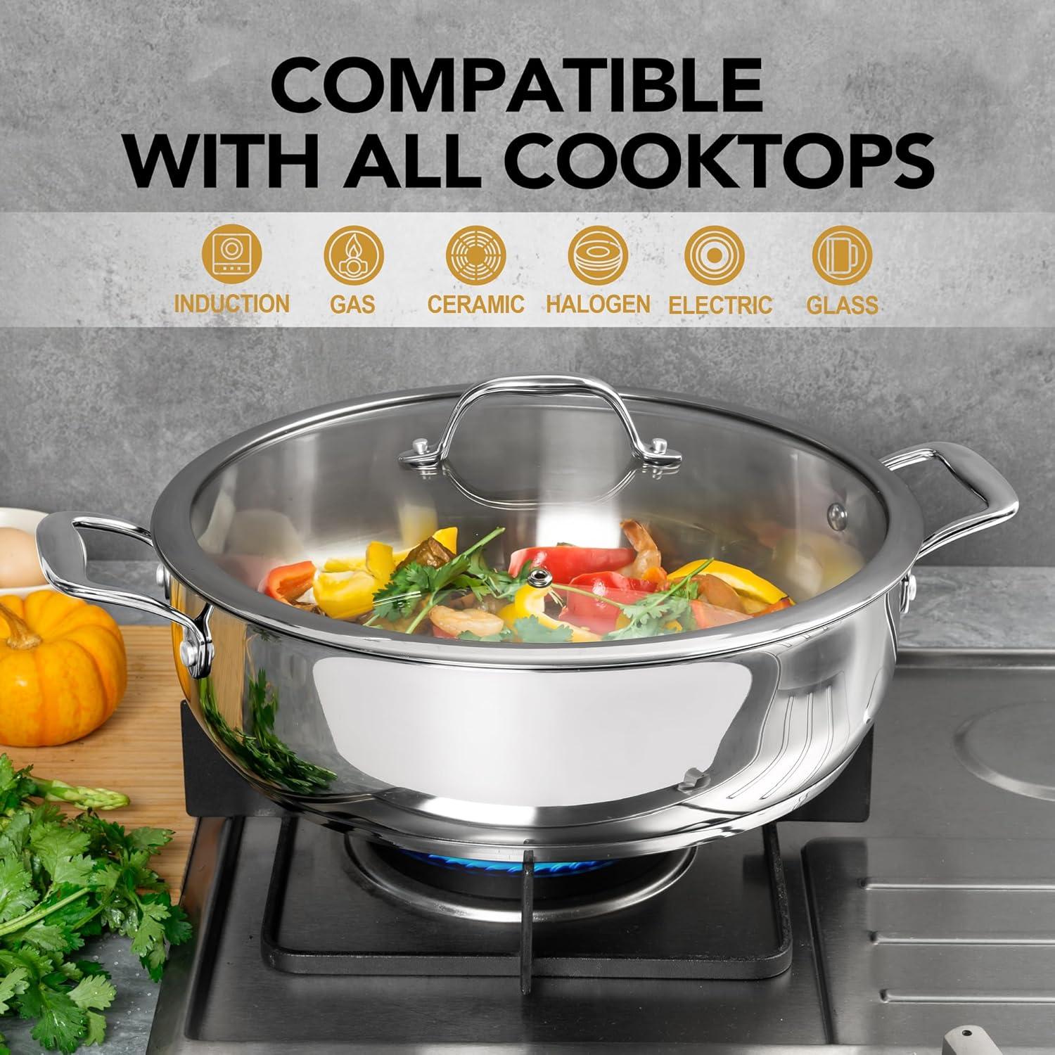 image:imageMICHELANGELO 12 Inch Stainless Steel Pan with Lid Large Saute Pan with Lid Deep Frying Pan Dishwasher amp OvenSafe All Cooktops Compatible 6 QuartSilver Handle