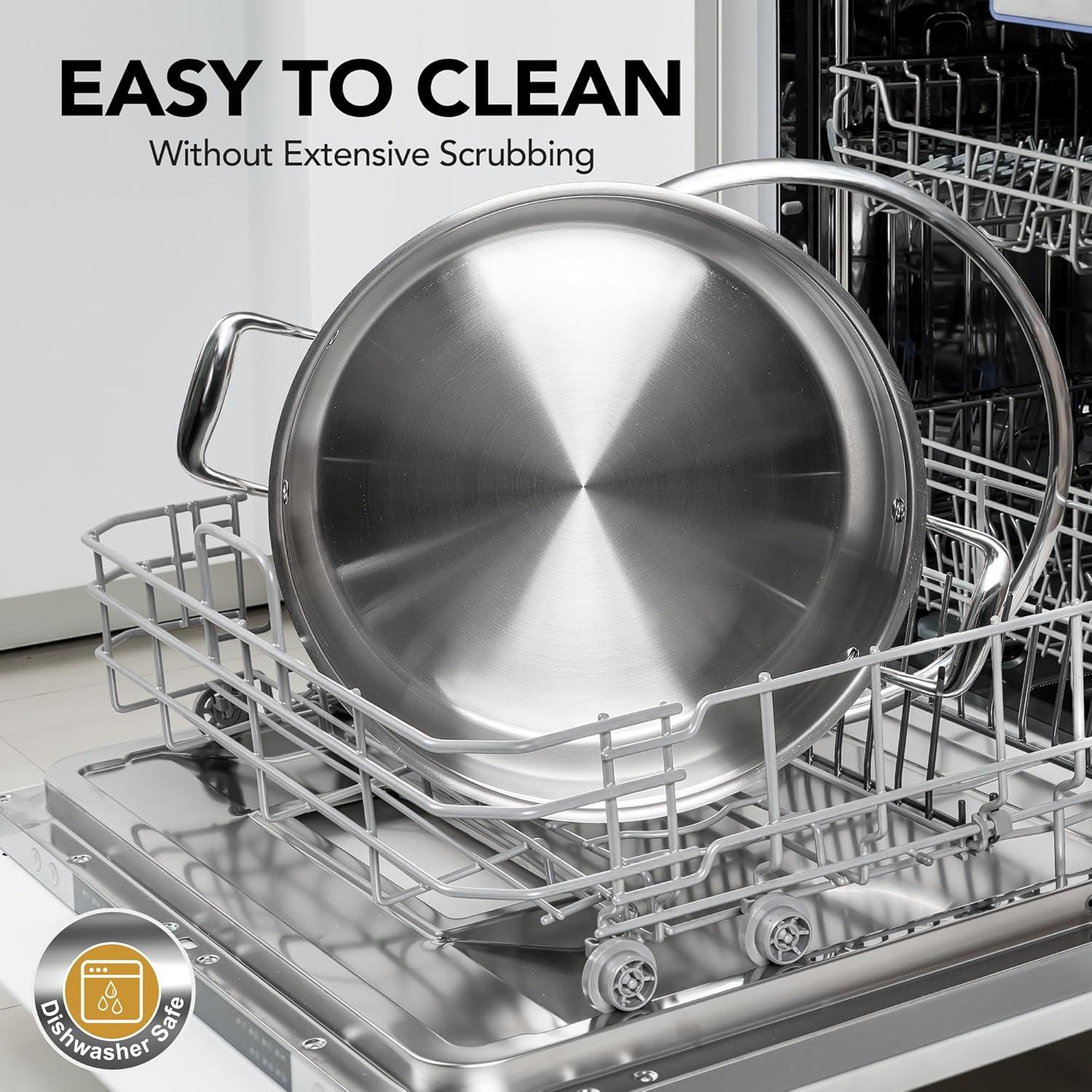 image:imageMICHELANGELO 12 Inch Stainless Steel Pan with Lid Large Saute Pan with Lid Deep Frying Pan Dishwasher amp OvenSafe All Cooktops Compatible 6 QuartSilver Handle