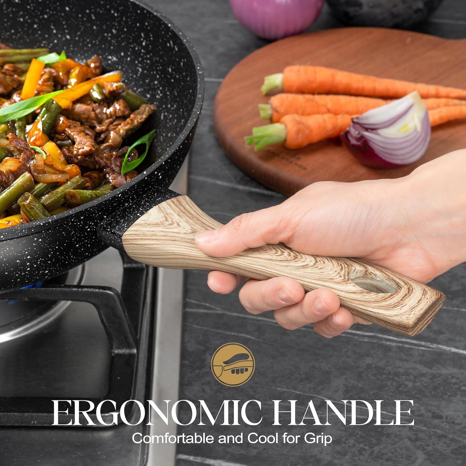 image:imageMICHELANGELO 12 Inch Wok Pan with Lid Woks amp StirFry Pans Nonstick Wok with Lid Stir Fry Pan with CoolTouch Handle Induction Wok Set with Stainless Steamer amp Fryer BasketBlack