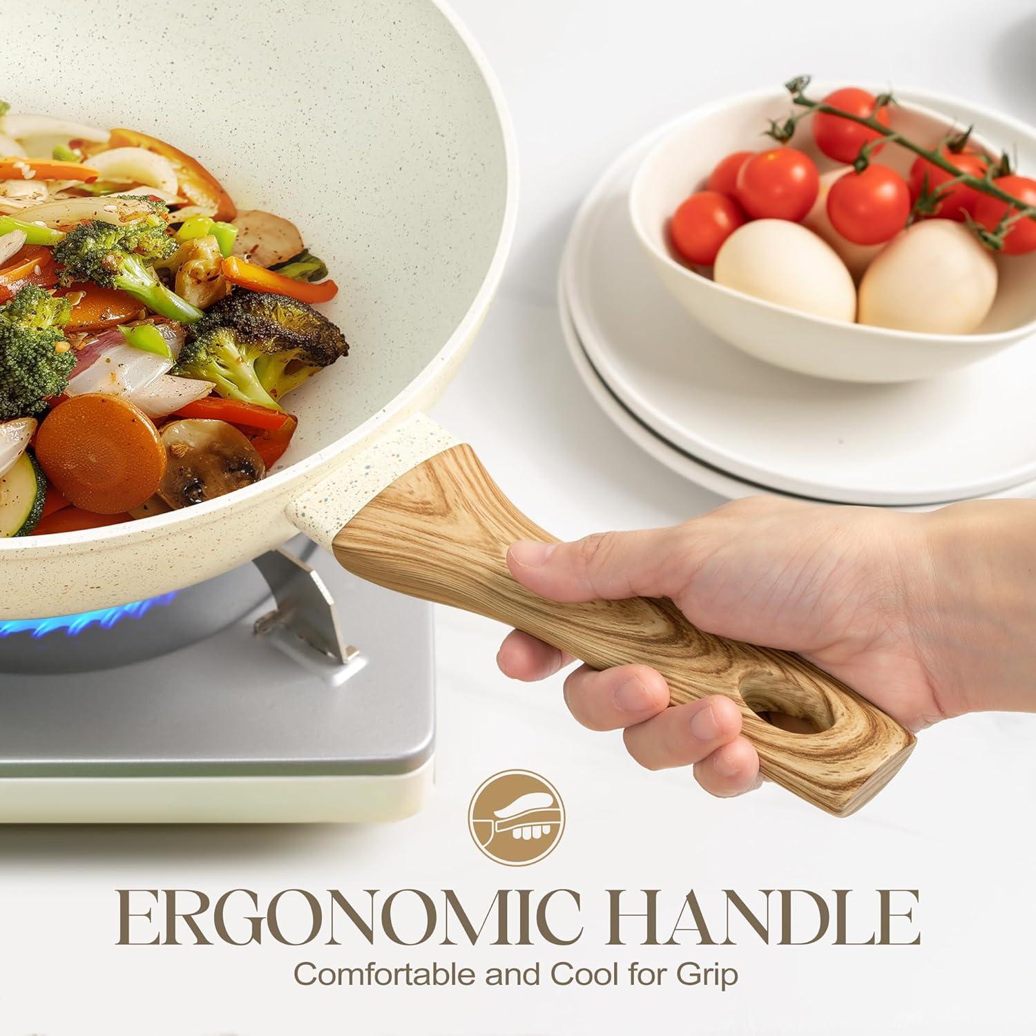 image:imageMICHELANGELO 12 Inch Wok Pan with Lid Woks amp StirFry Pans Nonstick Wok with Lid Stir Fry Pan with CoolTouch Handle Induction Wok Set with Stainless Steamer amp Fryer BasketWhite