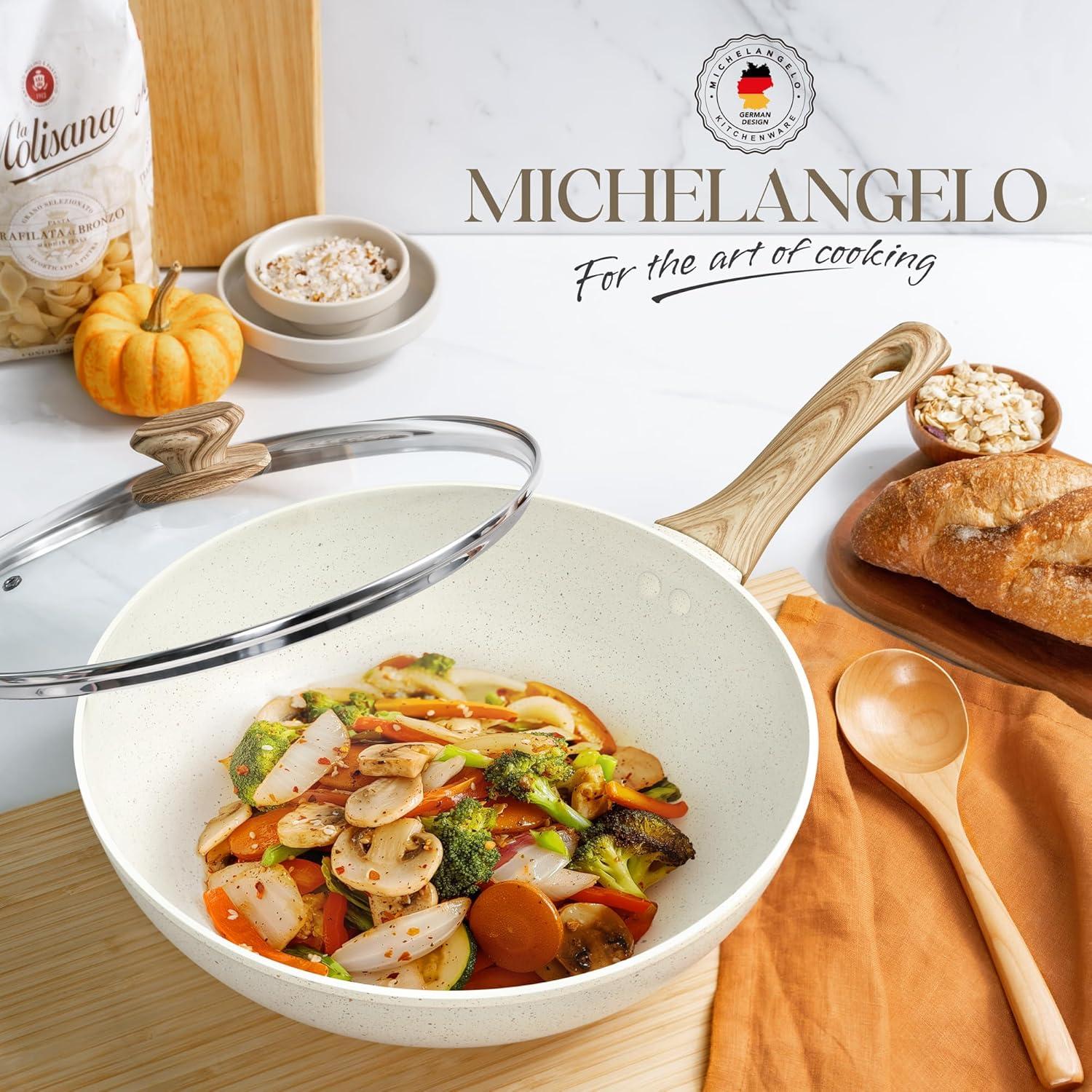 image:imageMICHELANGELO 12 Inch Wok Pan with Lid Woks amp StirFry Pans Nonstick Wok with Lid Stir Fry Pan with CoolTouch Handle Induction Wok Set with Stainless Steamer amp Fryer BasketWhite