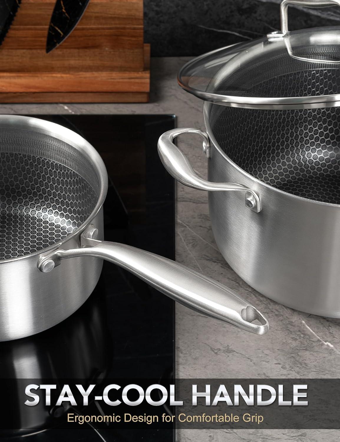 image:imageMICHELANGELO 6 Pcs Triply Stainless Steel Pot Set 2QT amp 3QT amp 8QT Pot with Lids Nonstick HoneyComb Interior Cooking Pot Set Compatible with All Cooktops Oven amp Dishwasher Safe238QT