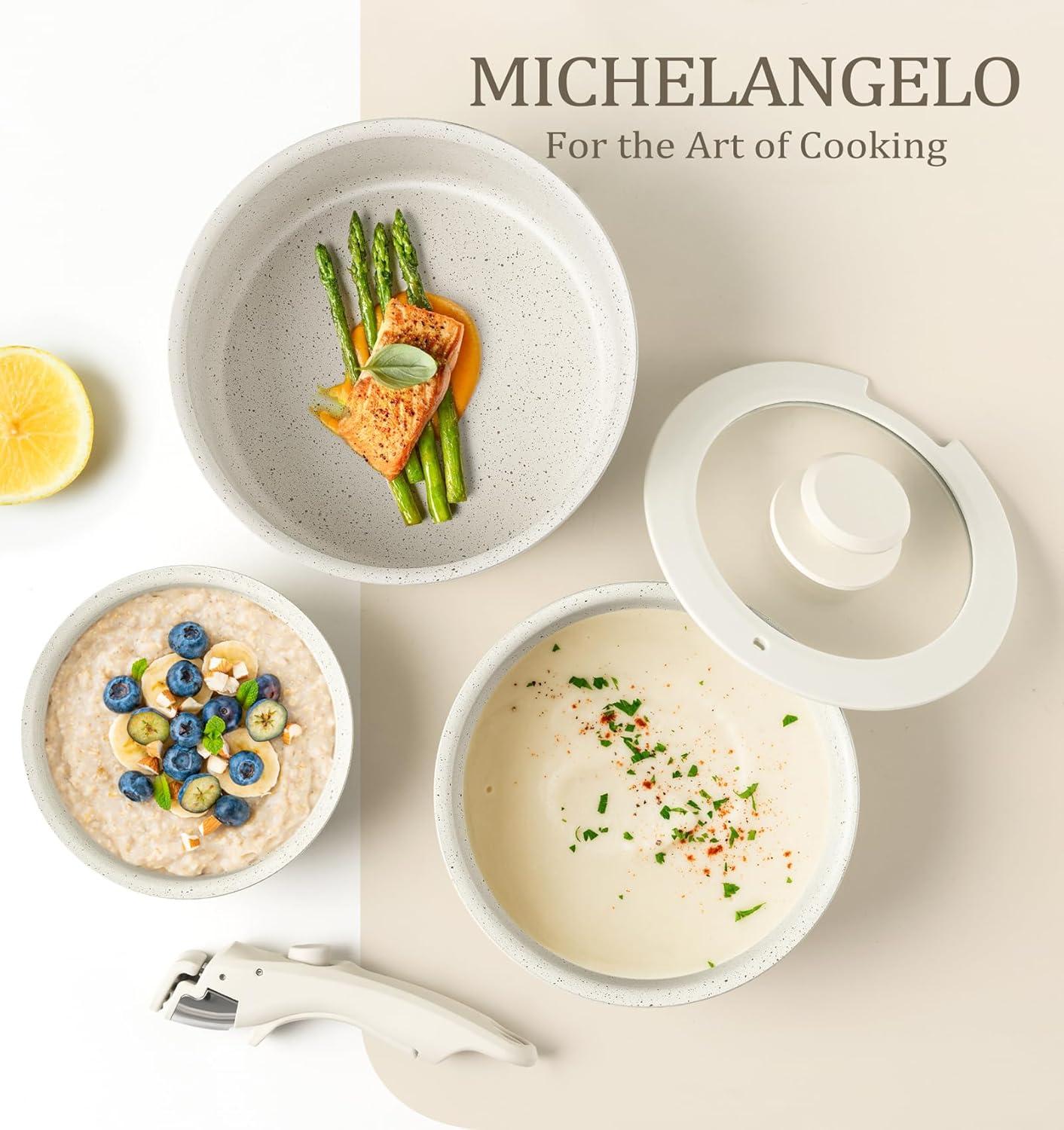 image:imageMICHELANGELO 8 Inch Frying Pan and 6 Piece Sauce Pan Set Removable Handle