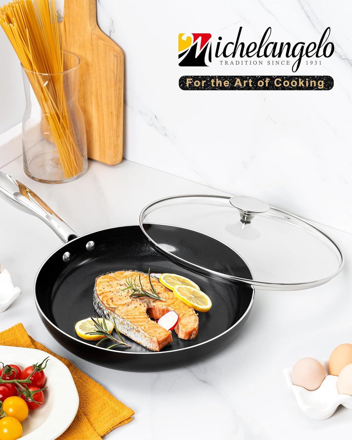 image:imageMICHELANGELO Ceramic Frying Pan 10 Inch Frying Pan Nonstick with Lid NonToxic Skillet with Stainless Steel Handle Nonstick Skillet BlackBlack