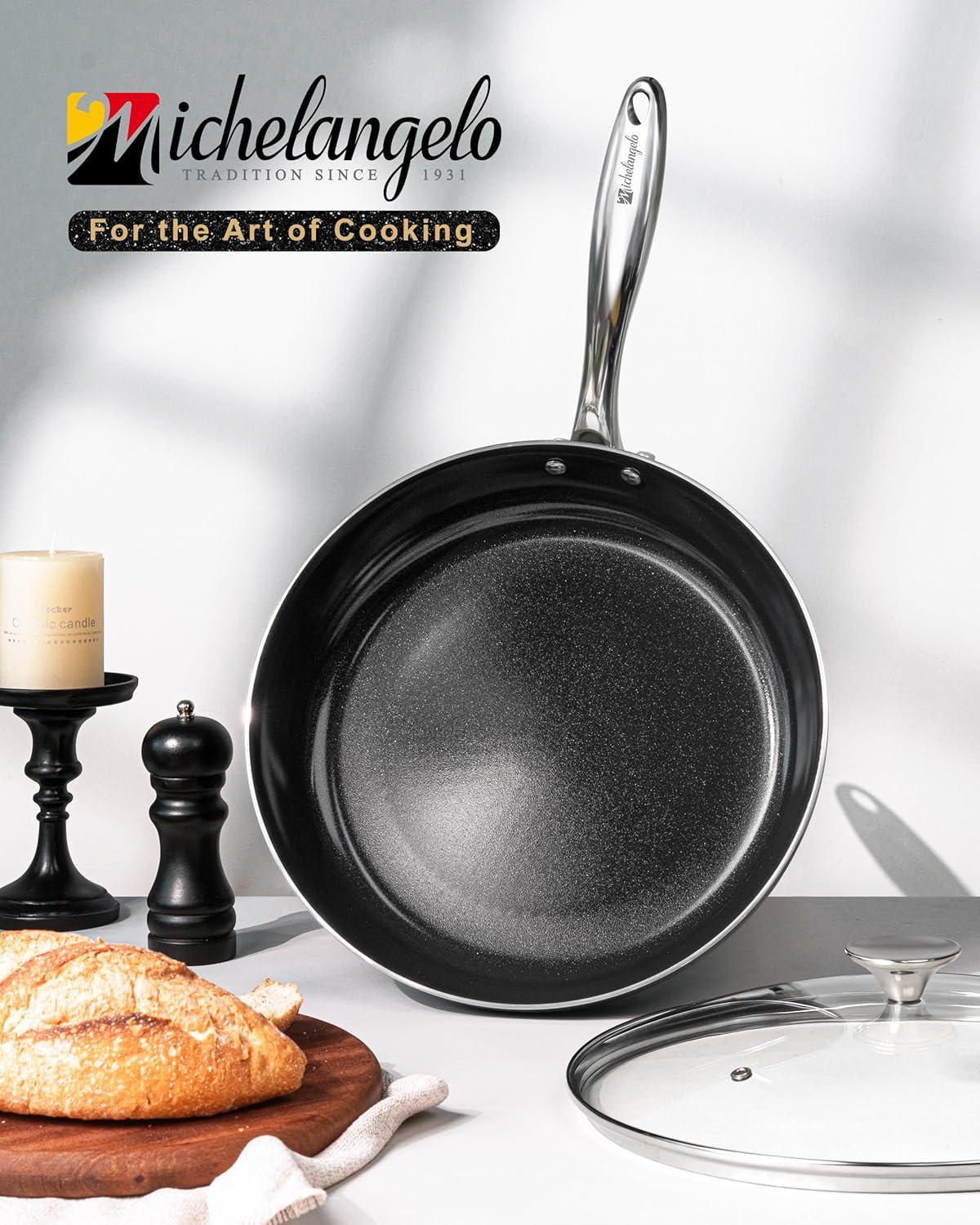 image:imageMICHELANGELO Ceramic Frying Pan 10 Inch Frying Pan Nonstick with Lid NonToxic Skillet with Stainless Steel Handle Nonstick Skillet BlackBlack