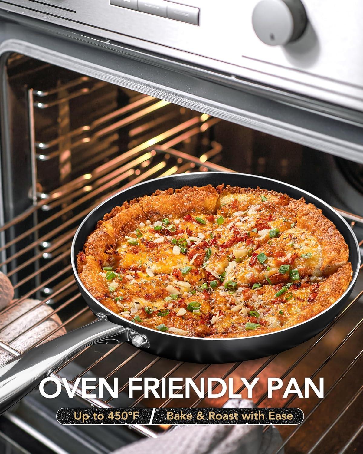 image:imageMICHELANGELO Ceramic Frying Pan 10 Inch Frying Pan Nonstick with Lid NonToxic Skillet with Stainless Steel Handle Nonstick Skillet BlackBlack