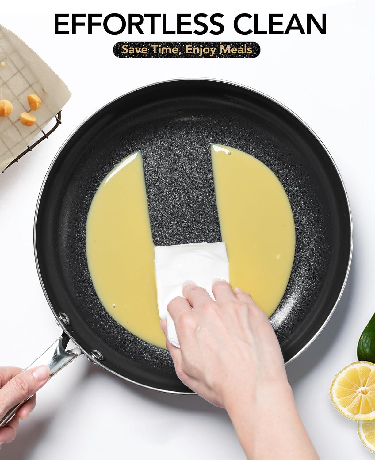 image:imageMICHELANGELO Ceramic Frying Pan 10 Inch Frying Pan Nonstick with Lid NonToxic Skillet with Stainless Steel Handle Nonstick Skillet BlackBlack