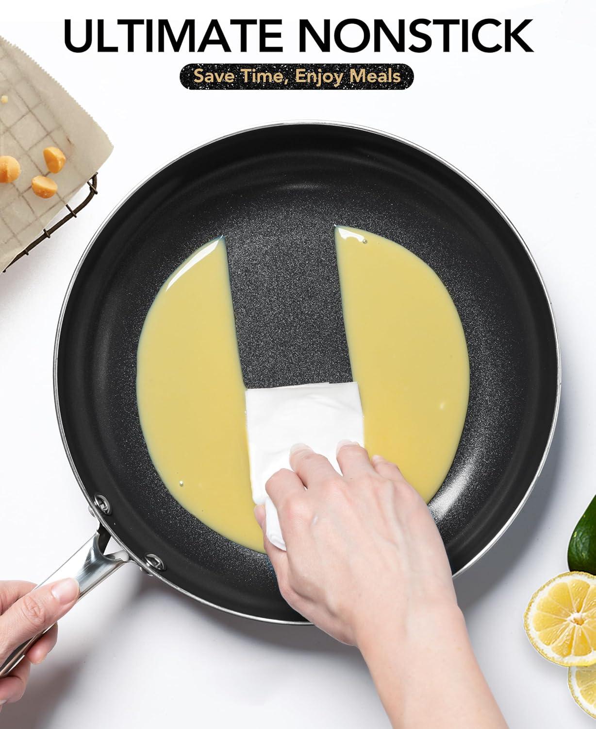 image:imageMICHELANGELO Ceramic Frying Pan 10 Inch Frying Pan Nonstick with Lid NonToxic Skillet with Stainless Steel Handle Nonstick Skillet BlackBlack