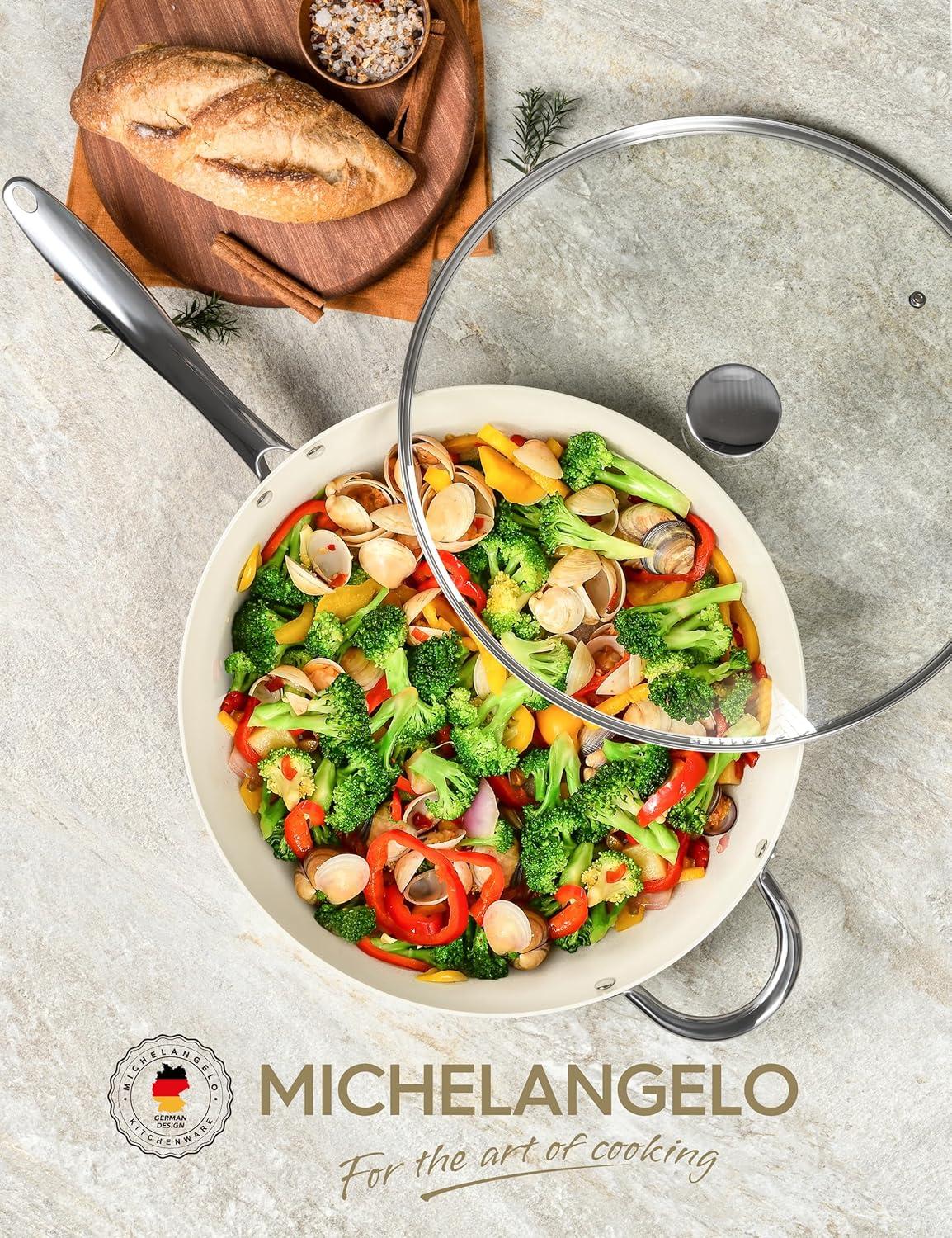 image:imageMICHELANGELO Ceramic Frying Pan 10 Inch Frying Pan Nonstick with Lid NonToxic Skillet with Stainless Steel Handle Nonstick Skillet BlackCream White