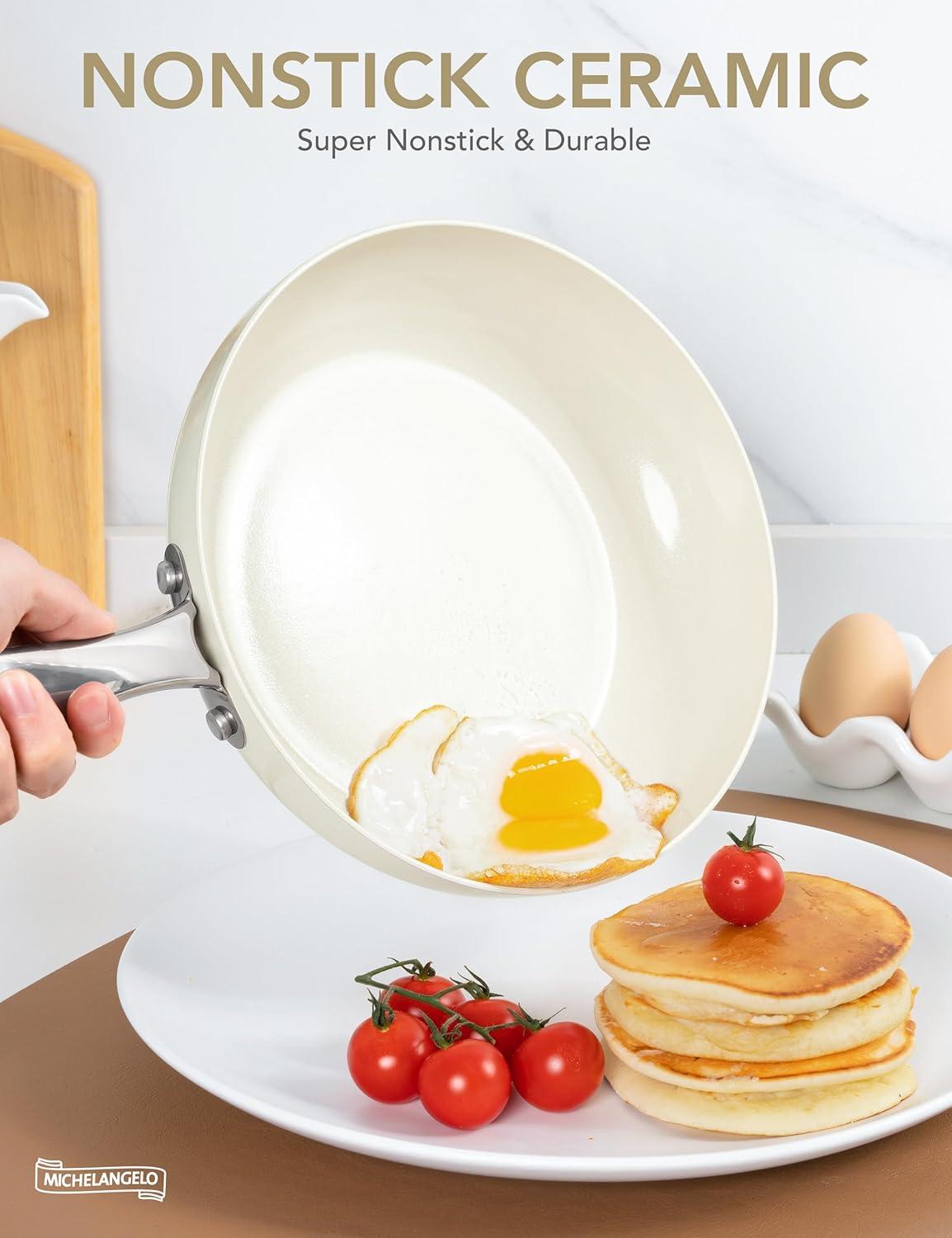 image:imageMICHELANGELO Ceramic Frying Pan 10 Inch Frying Pan Nonstick with Lid NonToxic Skillet with Stainless Steel Handle Nonstick Skillet BlackCream White
