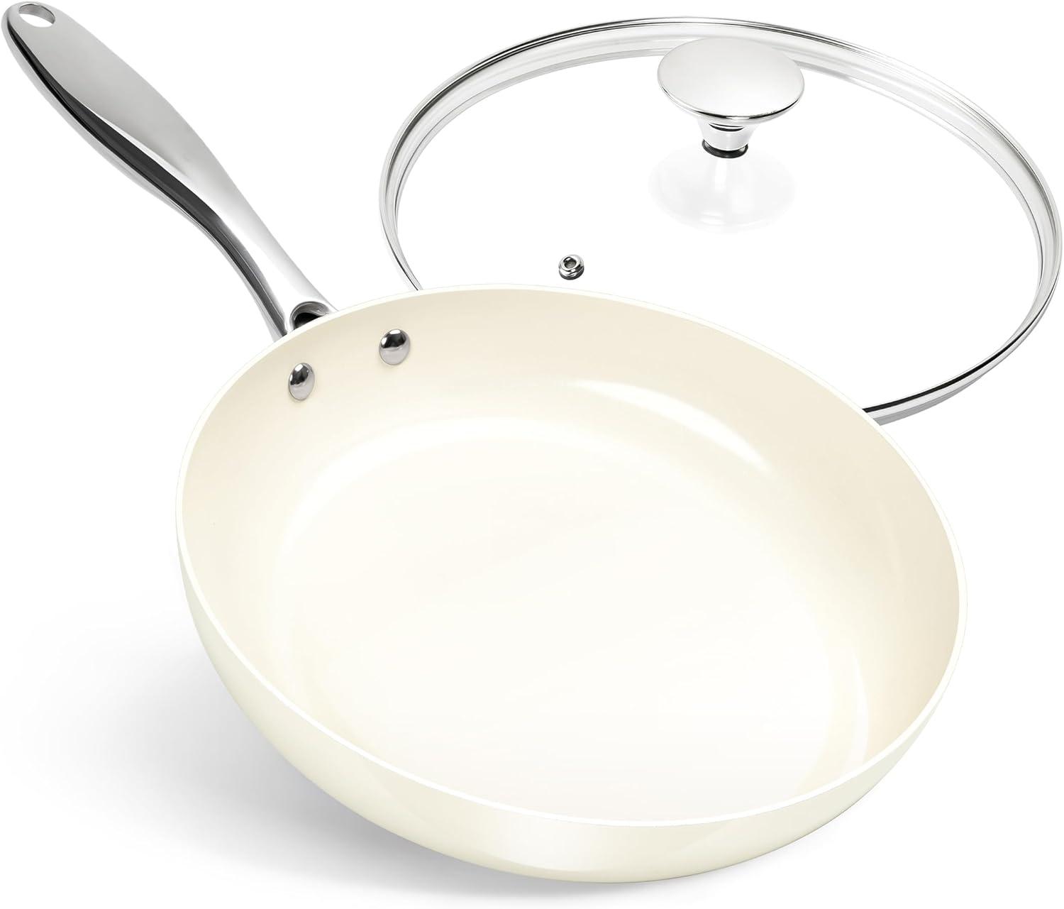 image:imageMICHELANGELO Ceramic Frying Pan 10 Inch Frying Pan Nonstick with Lid NonToxic Skillet with Stainless Steel Handle Nonstick Skillet BlackCream White