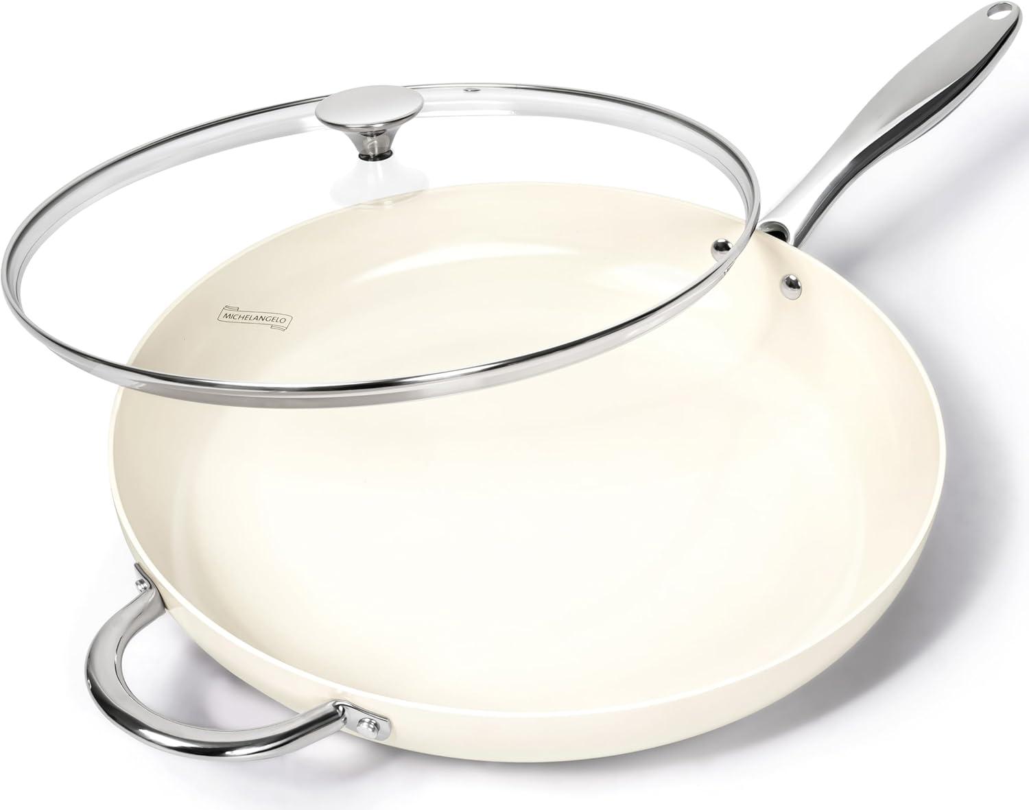 image:imageMICHELANGELO Ceramic Frying Pan 10 Inch Frying Pan Nonstick with Lid NonToxic Skillet with Stainless Steel Handle Nonstick Skillet BlackCream White