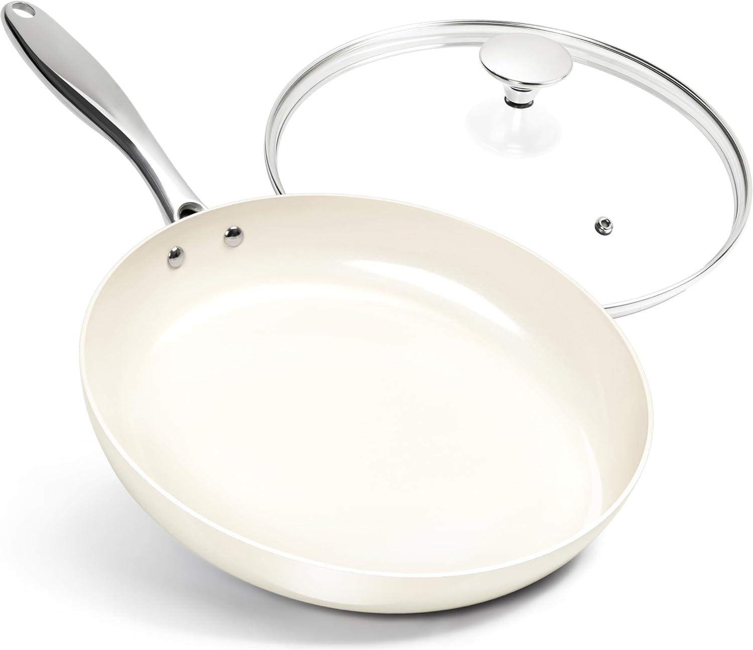 image:imageMICHELANGELO Ceramic Frying Pan 10 Inch Frying Pan Nonstick with Lid NonToxic Skillet with Stainless Steel Handle Nonstick Skillet BlackCream White