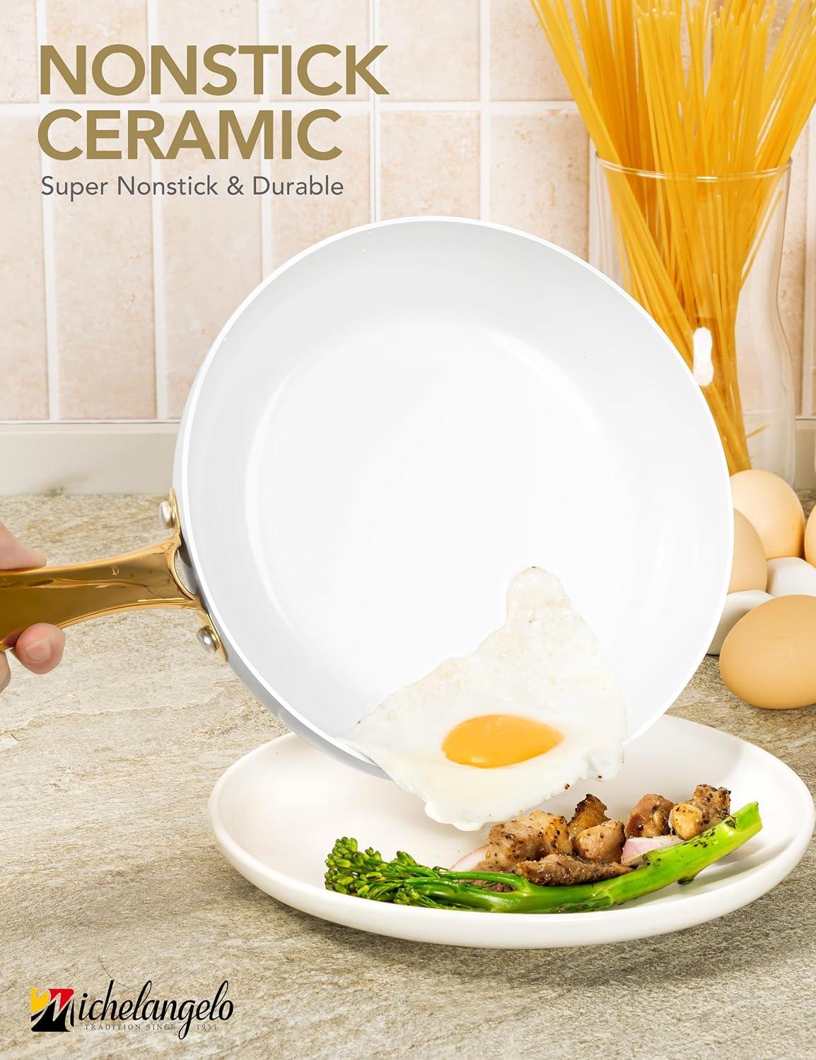 image:imageMICHELANGELO Ceramic Frying Pan 10 Inch Frying Pan Nonstick with Lid NonToxic Skillet with Stainless Steel Handle Nonstick Skillet BlackPure White