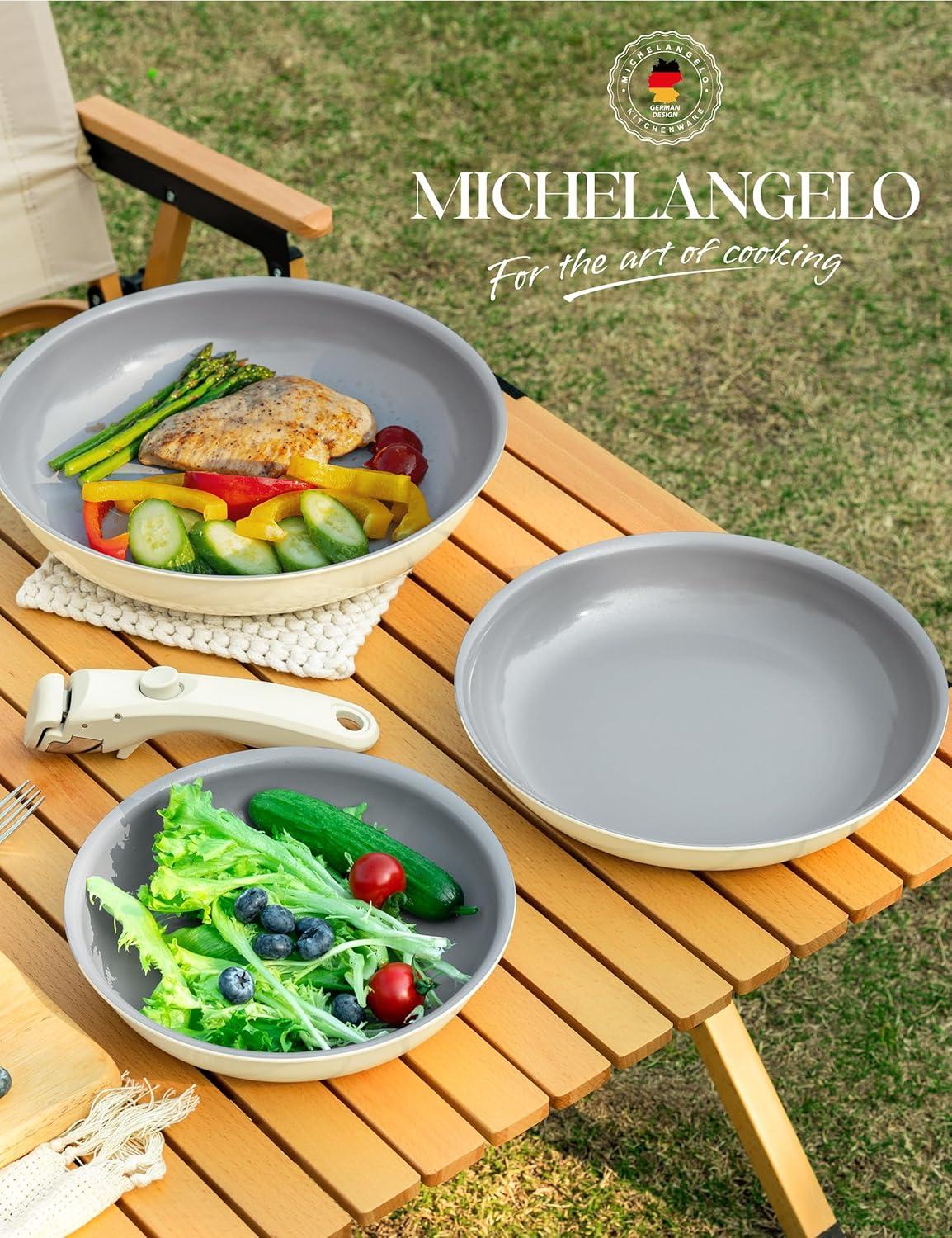 image:imageMICHELANGELO Ceramic Frying Pan Set 8 95 and 11 Fry Pans with Removable Handle Nonstick Skillet Sets with Non Toxic Coating PFOS amp PFOA Free Induction Compatible BlueBeige