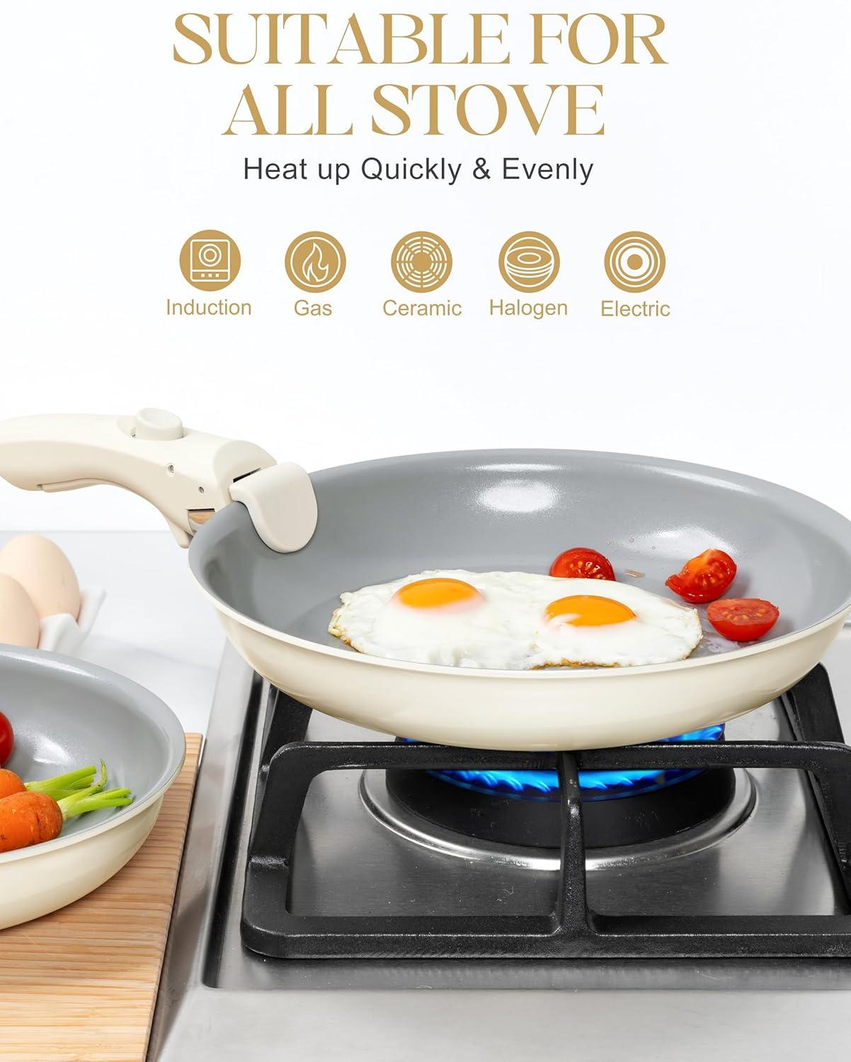 image:imageMICHELANGELO Ceramic Frying Pan Set 8 95 and 11 Fry Pans with Removable Handle Nonstick Skillet Sets with Non Toxic Coating PFOS amp PFOA Free Induction Compatible BlueBeige