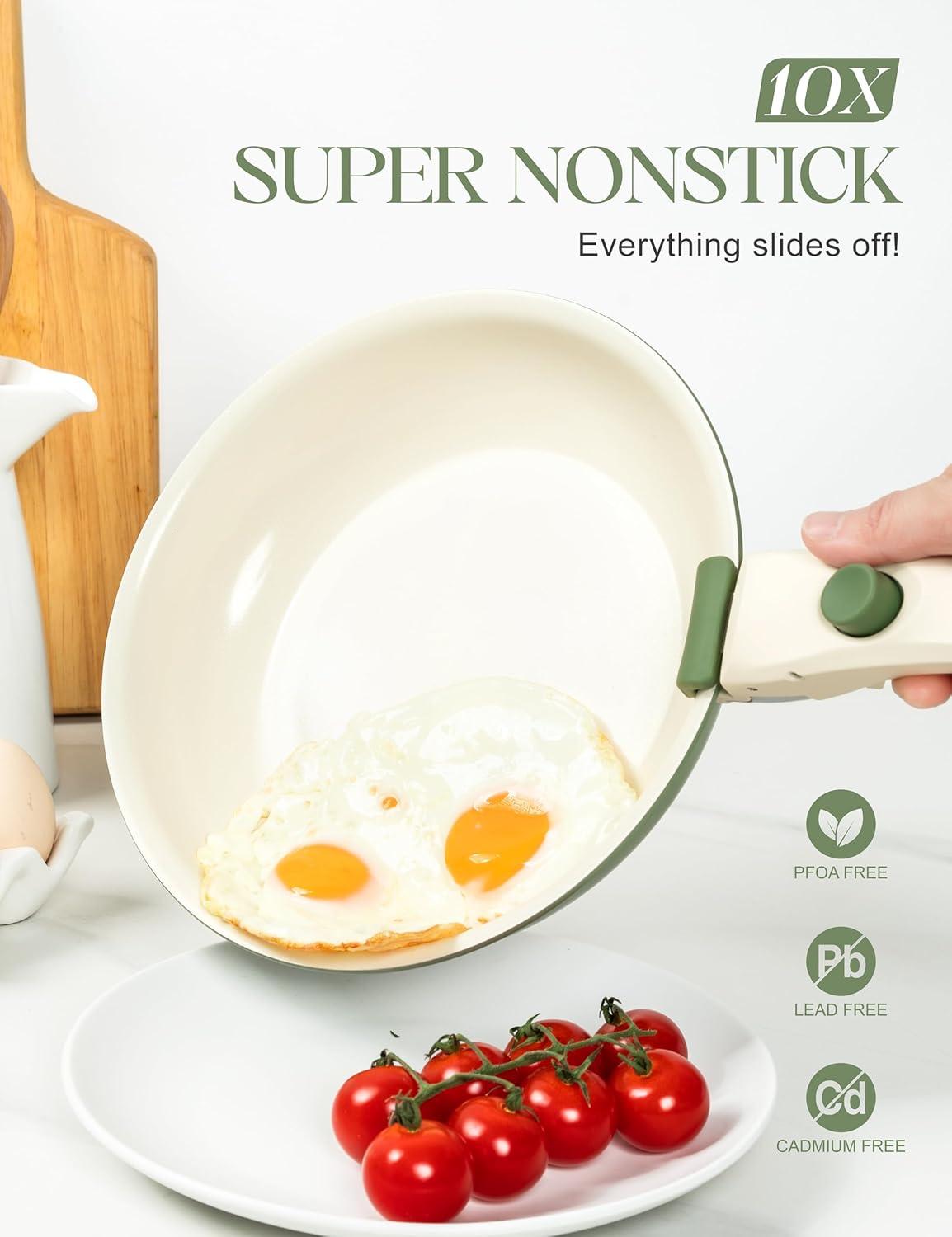 image:imageMICHELANGELO Ceramic Frying Pan Set 8 95 and 11 Fry Pans with Removable Handle Nonstick Skillet Sets with Non Toxic Coating PFOS amp PFOA Free Induction Compatible BlueBlue
