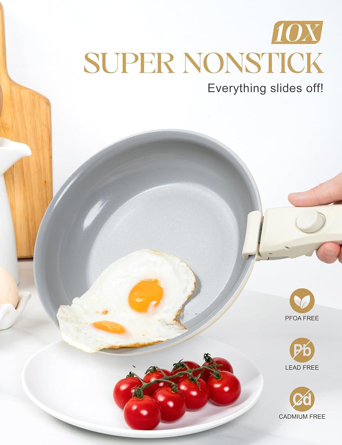 image:imageMICHELANGELO Ceramic Frying Pan Set 8 95 and 11 Fry Pans with Removable Handle Nonstick Skillet Sets with Non Toxic Coating PFOS amp PFOA Free Induction Compatible BlueBeige