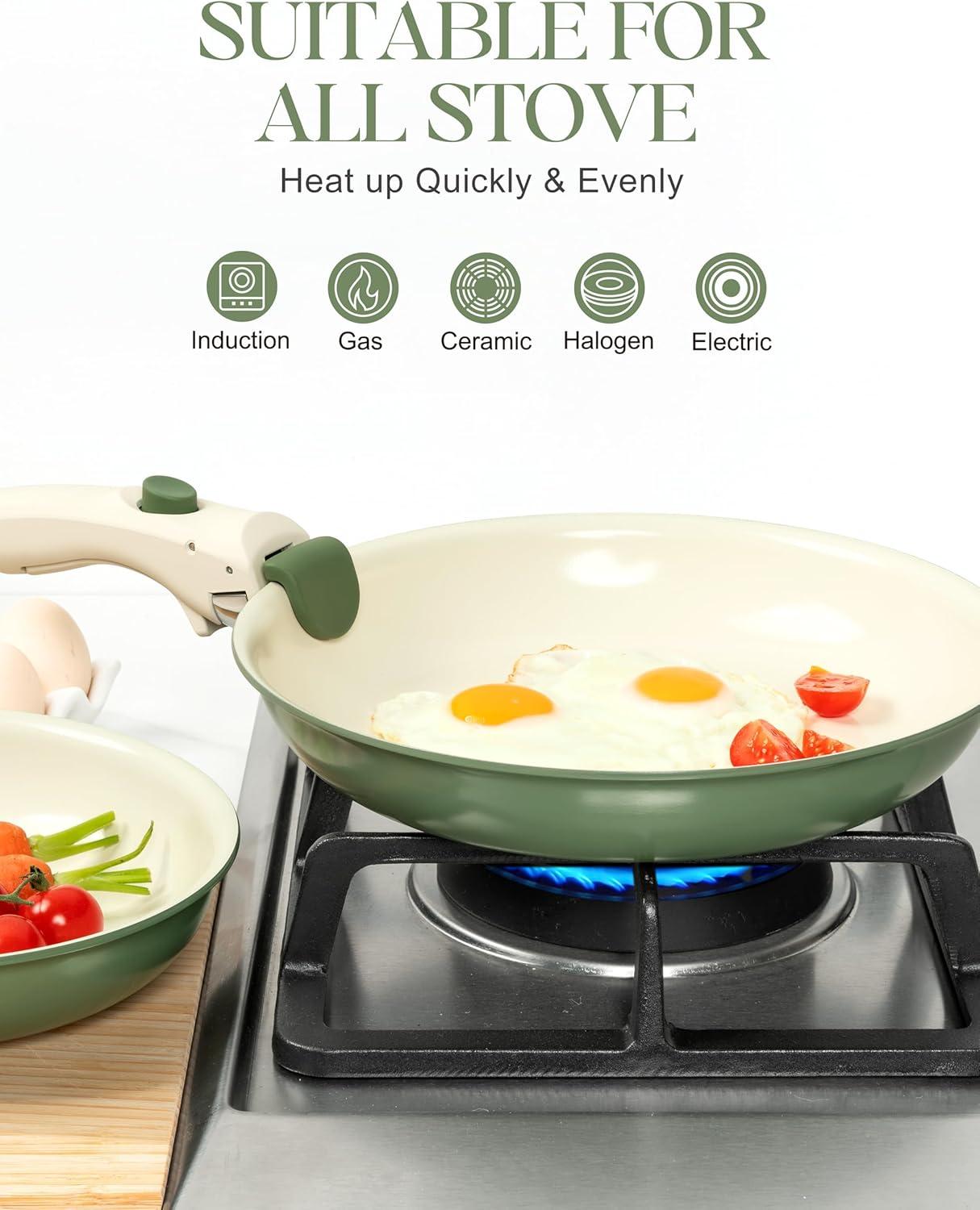 image:imageMICHELANGELO Ceramic Frying Pan Set 8 95 and 11 Fry Pans with Removable Handle Nonstick Skillet Sets with Non Toxic Coating PFOS amp PFOA Free Induction Compatible BlueBlue