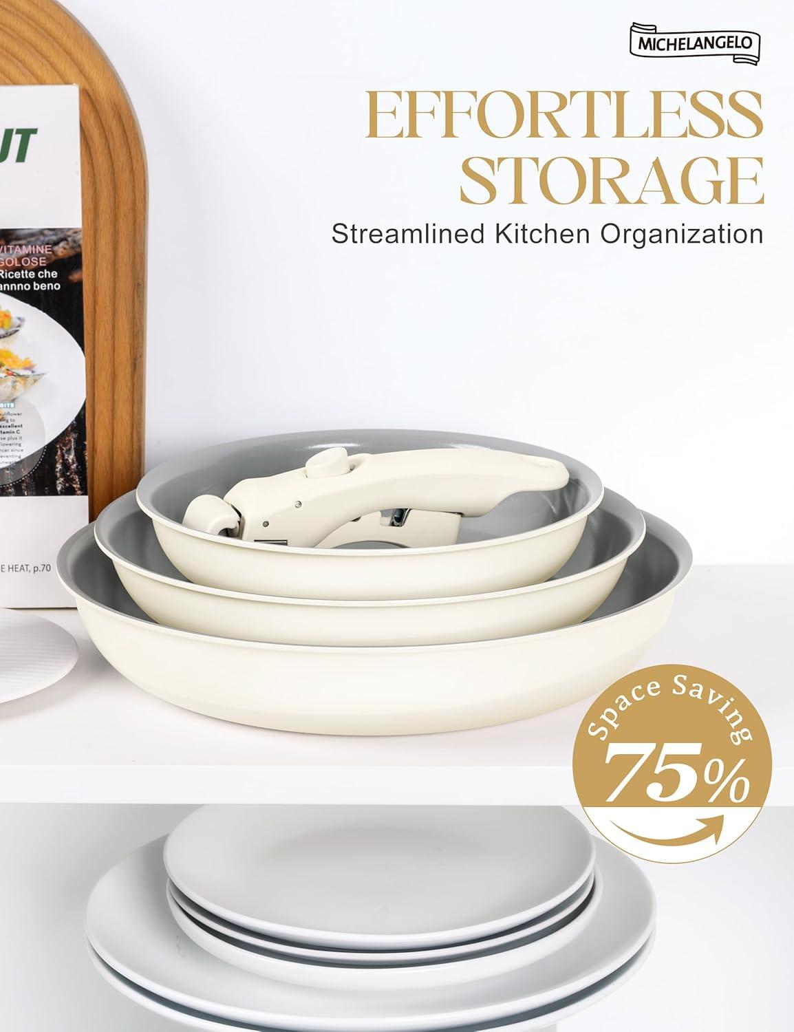 image:imageMICHELANGELO Ceramic Frying Pan Set 8 95 and 11 Fry Pans with Removable Handle Nonstick Skillet Sets with Non Toxic Coating PFOS amp PFOA Free Induction Compatible BlueBeige