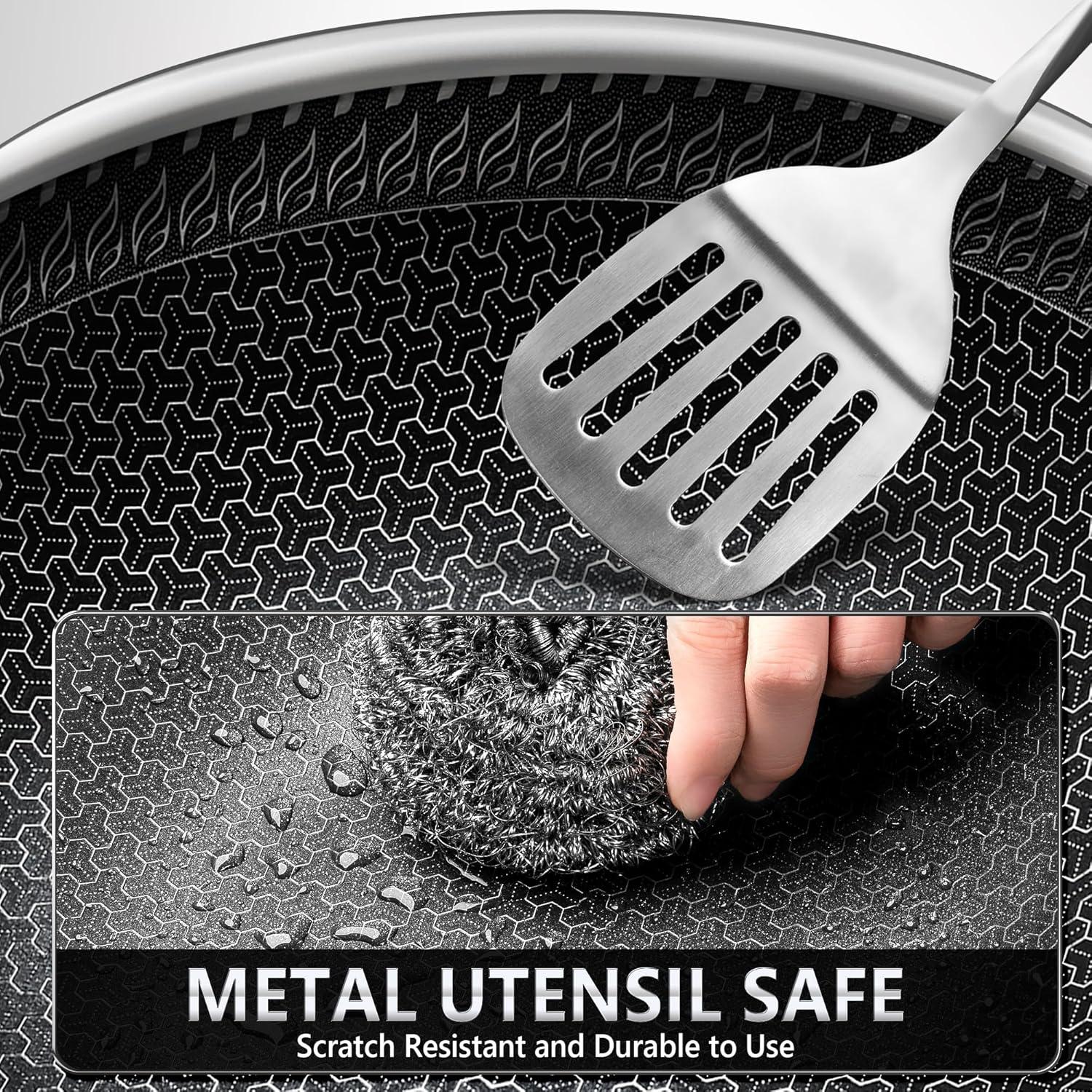 image:imageMICHELANGELO Honeycomb Wok Pan with Lid 125 Inch Stainless Steel Woks amp Stirfry Pans with Stay Cool Handle Flat Bottom Wok with Vertical Lid Induction Wok Dishwasher Oven Safe125 Inch