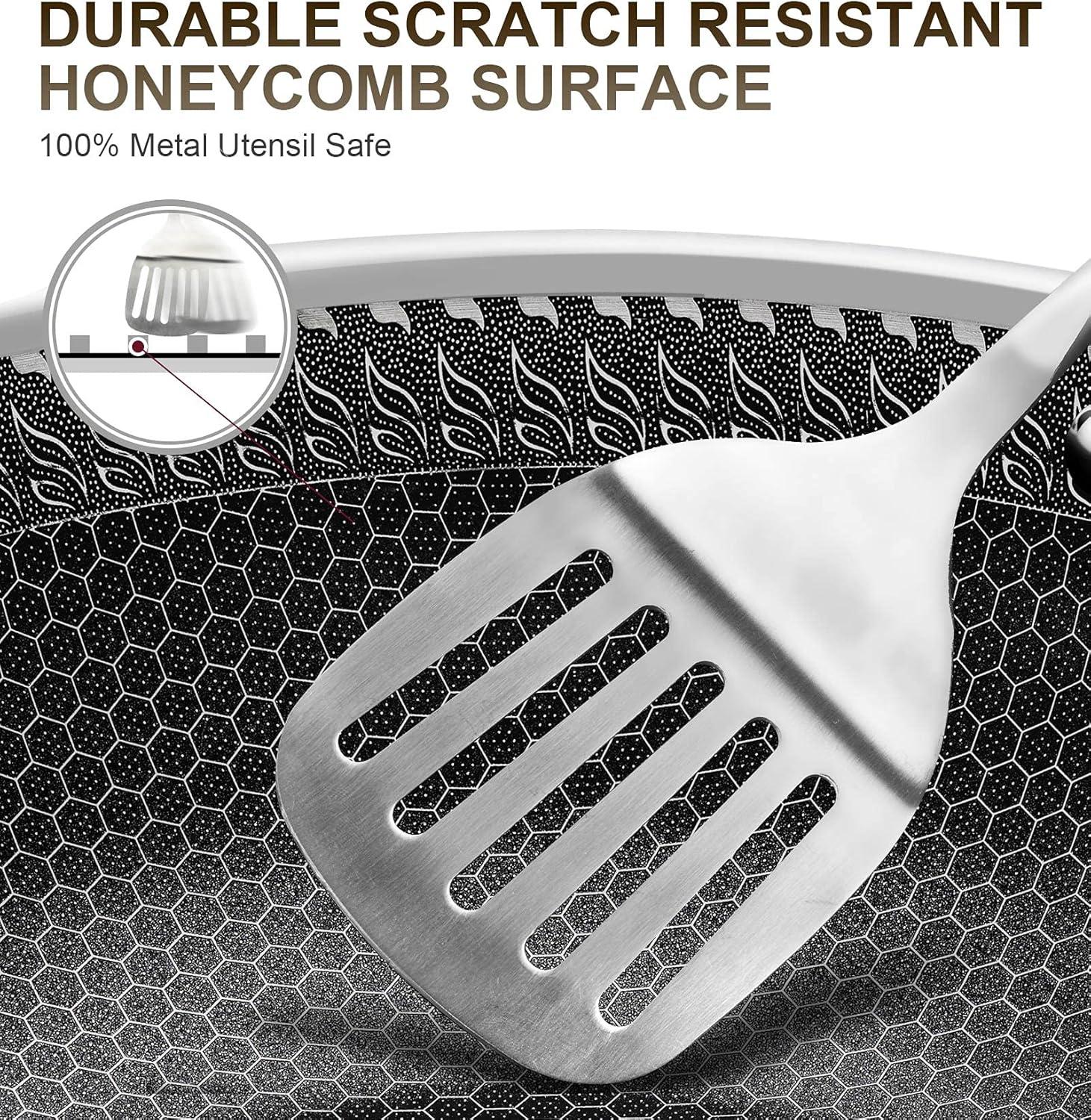 image:imageMICHELANGELO Honeycomb Wok Pan with Lid 125 Inch Stainless Steel Woks amp Stirfry Pans with Stay Cool Handle Flat Bottom Wok with Vertical Lid Induction Wok Dishwasher Oven Safe12 Inch Set