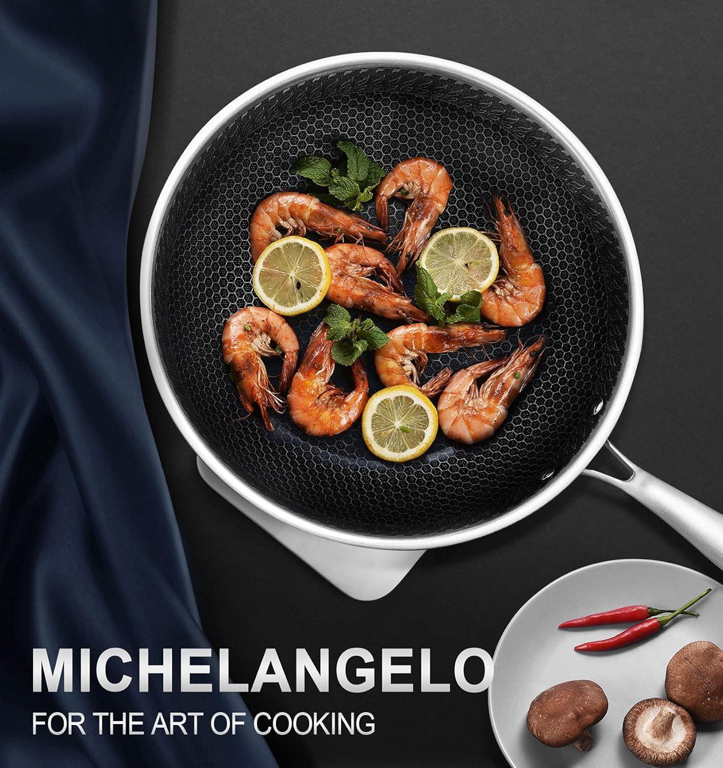 image:imageMICHELANGELO Honeycomb Wok Pan with Lid 125 Inch Stainless Steel Woks amp Stirfry Pans with Stay Cool Handle Flat Bottom Wok with Vertical Lid Induction Wok Dishwasher Oven Safe12 Inch Set