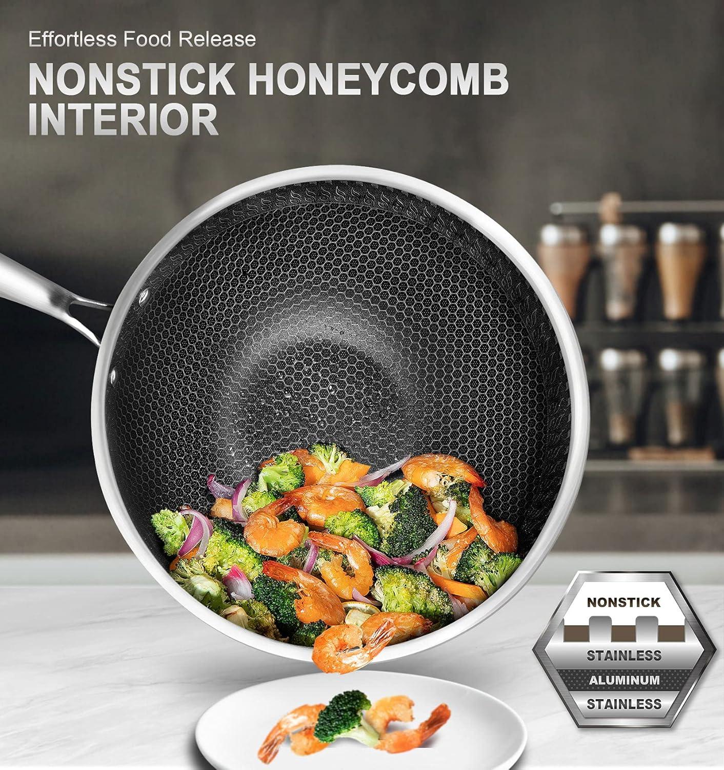 image:imageMICHELANGELO Honeycomb Wok Pan with Lid 125 Inch Stainless Steel Woks amp Stirfry Pans with Stay Cool Handle Flat Bottom Wok with Vertical Lid Induction Wok Dishwasher Oven Safe12 Inch Set