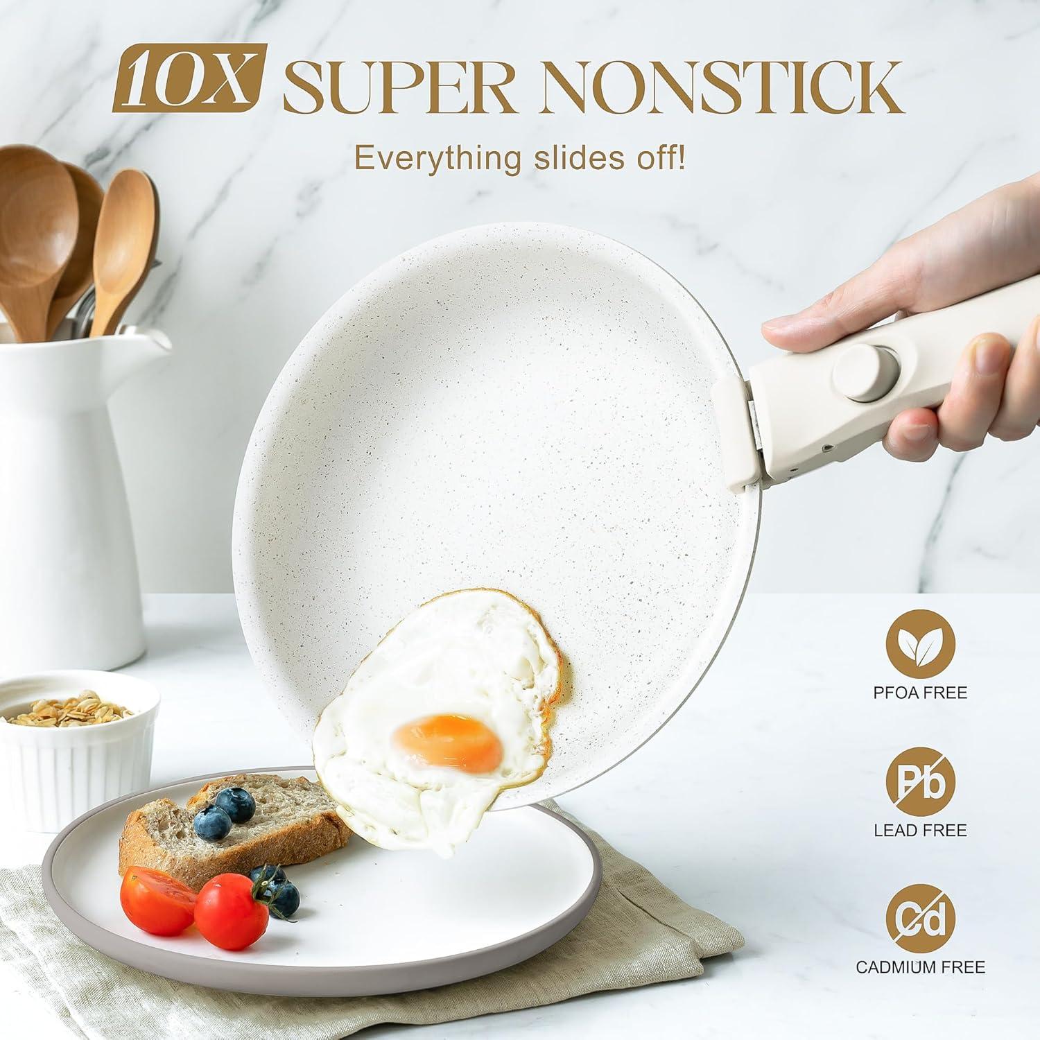 image:imageMICHELANGELO Nonstick Frying Pan Set Non Toxic Frying Pans with Removable Handle Granite Coating Non Stick Skillet Set of 3 Induction Compatible 8 95 and 11 BlackWhite