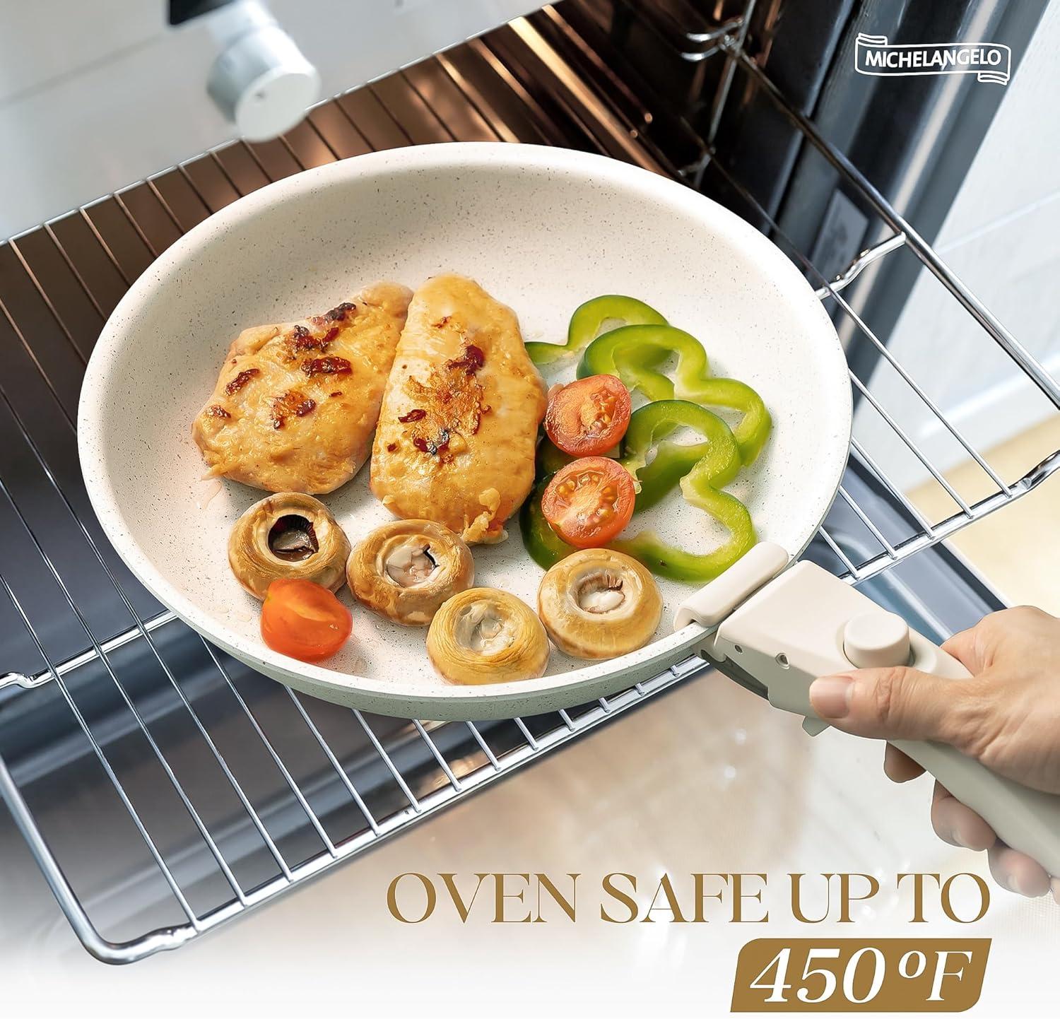 image:imageMICHELANGELO Nonstick Frying Pan Set Non Toxic Frying Pans with Removable Handle Granite Coating Non Stick Skillet Set of 3 Induction Compatible 8 95 and 11 BlackWhite