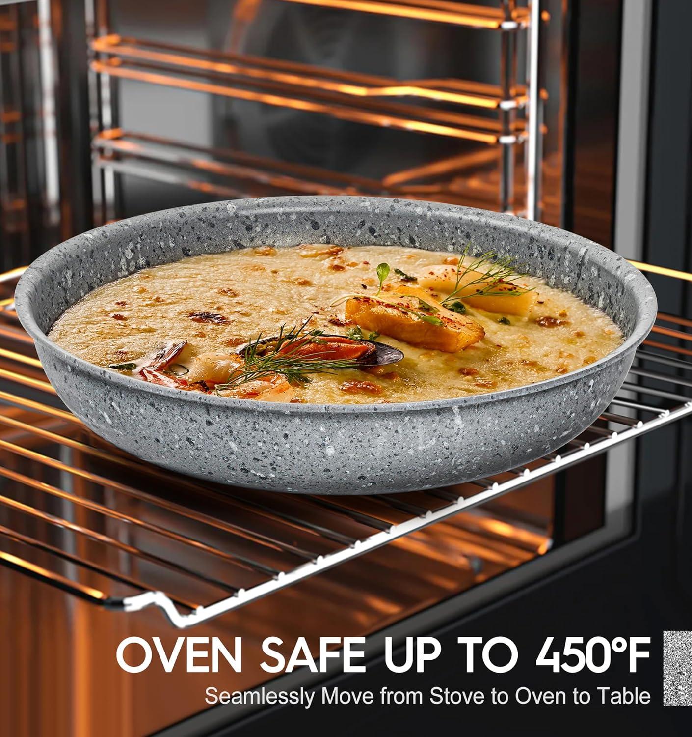 image:imageMICHELANGELO Nonstick Frying Pan Set Non Toxic Frying Pans with Removable Handle Granite Coating Non Stick Skillet Set of 3 Induction Compatible 8 95 and 11 BlackGray