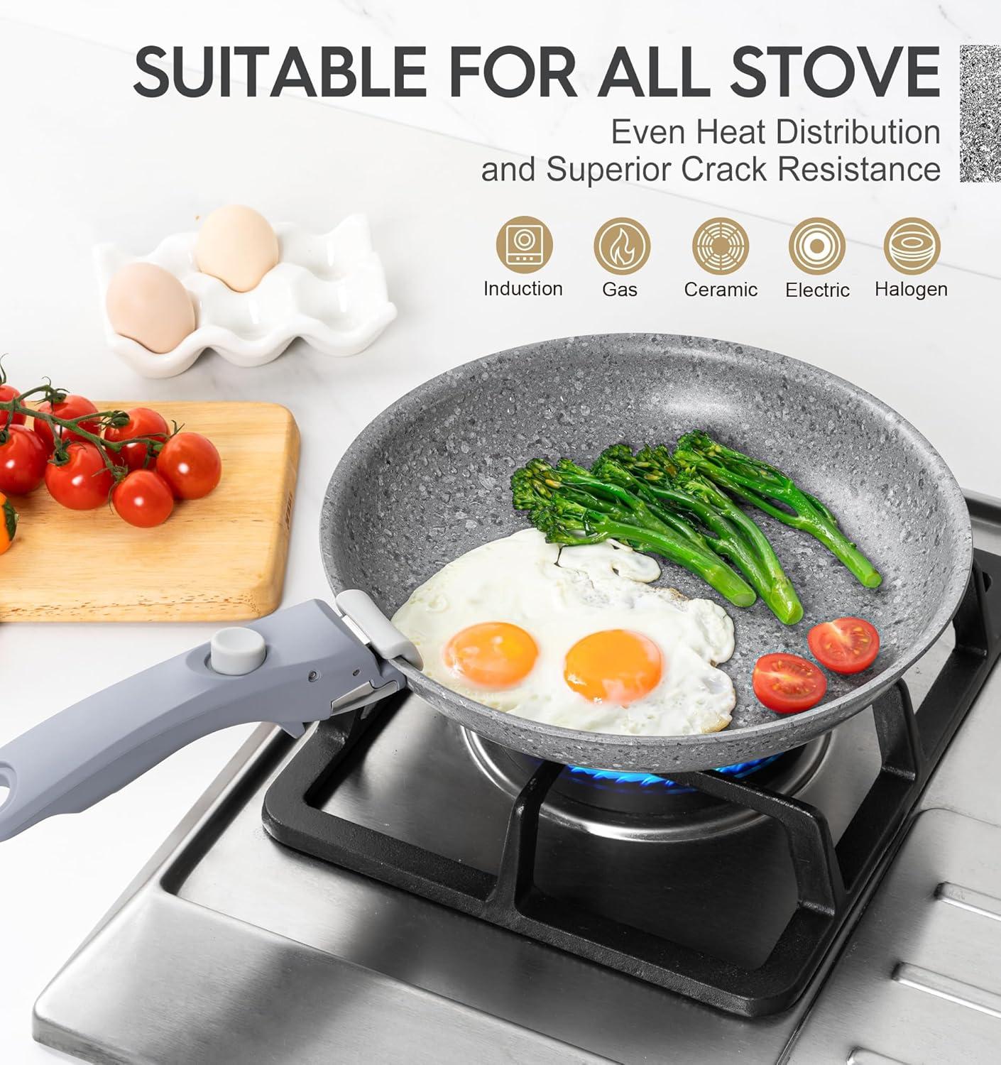 image:imageMICHELANGELO Nonstick Frying Pan Set Non Toxic Frying Pans with Removable Handle Granite Coating Non Stick Skillet Set of 3 Induction Compatible 8 95 and 11 BlackGray