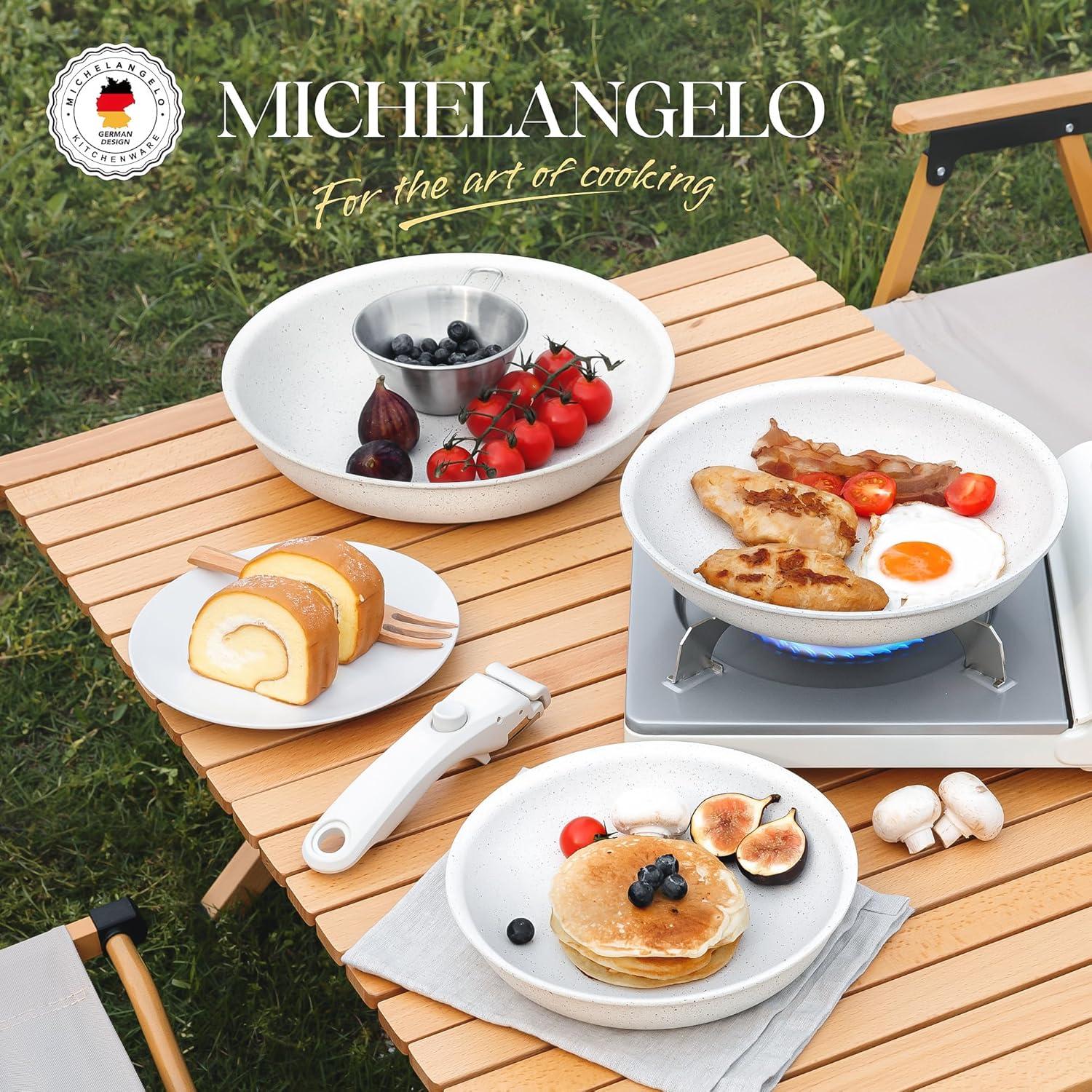 image:imageMICHELANGELO Nonstick Frying Pan Set Non Toxic Frying Pans with Removable Handle Granite Coating Non Stick Skillet Set of 3 Induction Compatible 8 95 and 11 BlackWhite