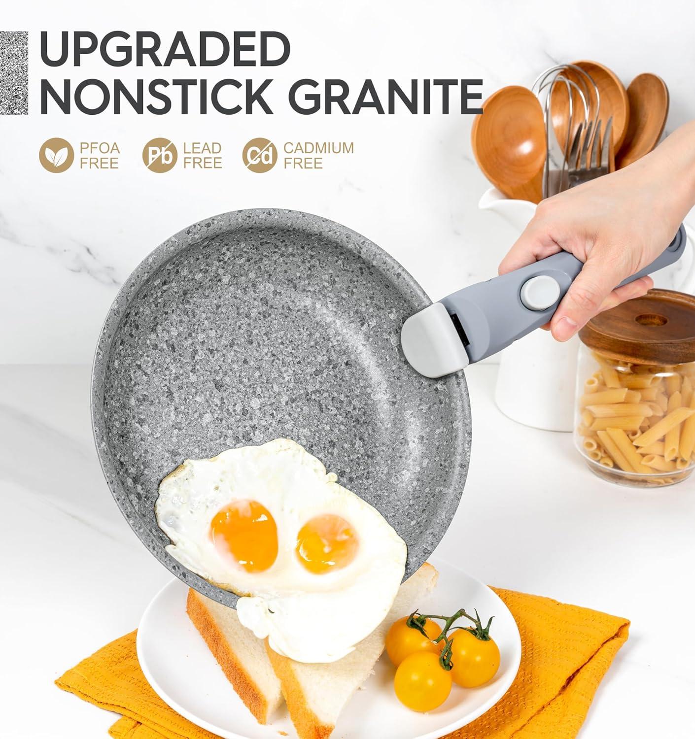 image:imageMICHELANGELO Nonstick Frying Pan Set Non Toxic Frying Pans with Removable Handle Granite Coating Non Stick Skillet Set of 3 Induction Compatible 8 95 and 11 BlackGray
