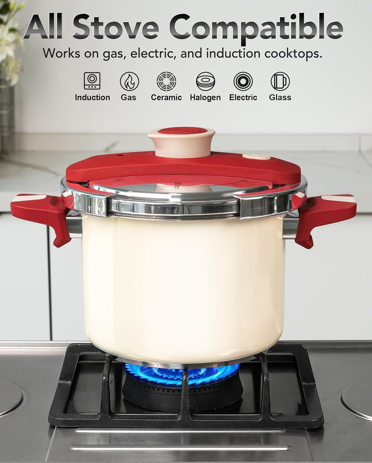 image:imageMICHELANGELO Pressure Cooker Stainless Steel 63 Quart 3in1 Pressure Pot OneHand Locking System Olla de Presion Colorful Design Induction Compatible with Glass Lid amp Steamer63 Quarts