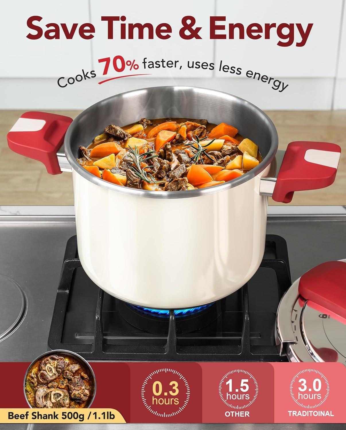image:imageMICHELANGELO Pressure Cooker Stainless Steel 63 Quart 3in1 Pressure Pot OneHand Locking System Olla de Presion Colorful Design Induction Compatible with Glass Lid amp Steamer85 Quarts