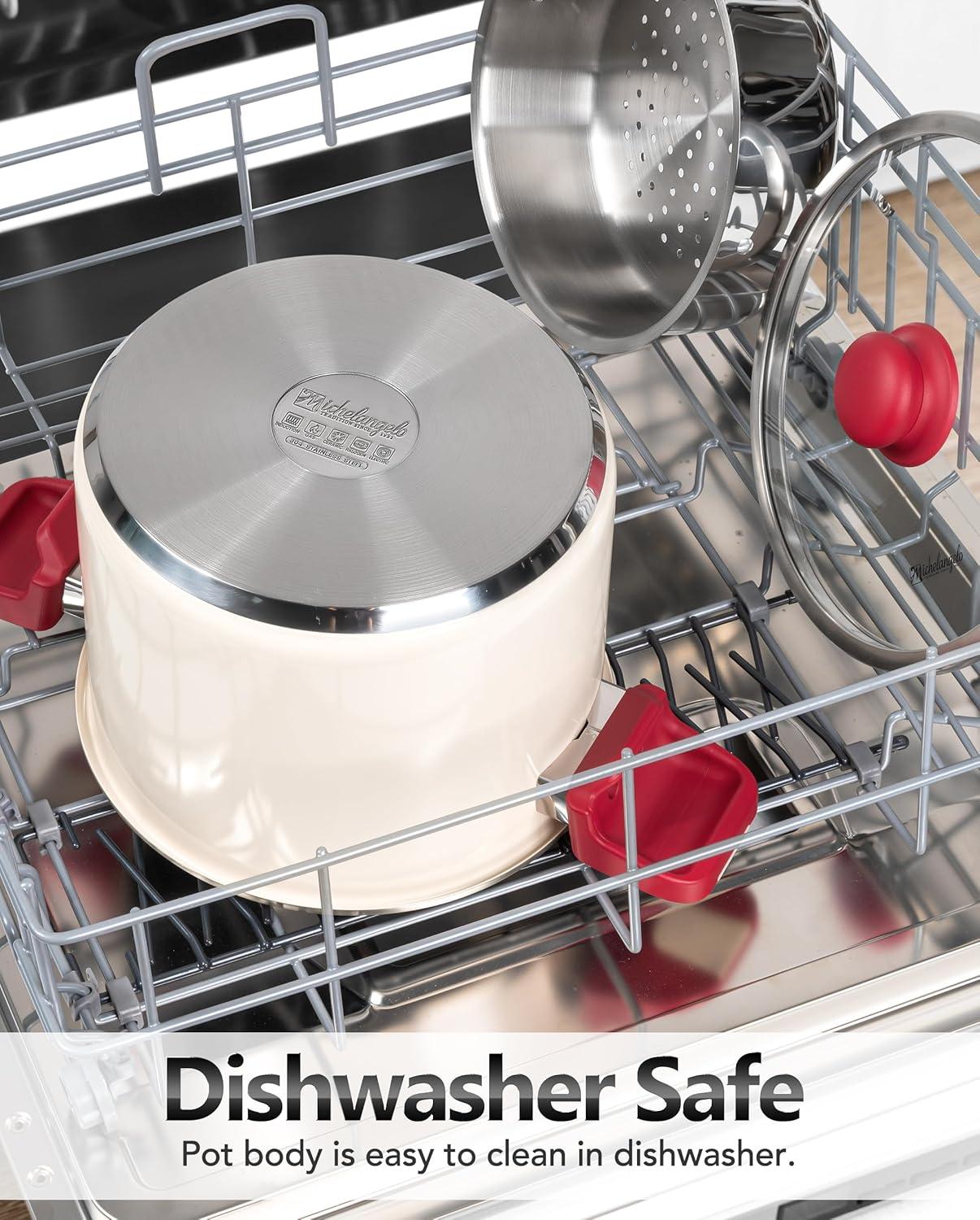 image:imageMICHELANGELO Pressure Cooker Stainless Steel 63 Quart 3in1 Pressure Pot OneHand Locking System Olla de Presion Colorful Design Induction Compatible with Glass Lid amp Steamer63 Quarts