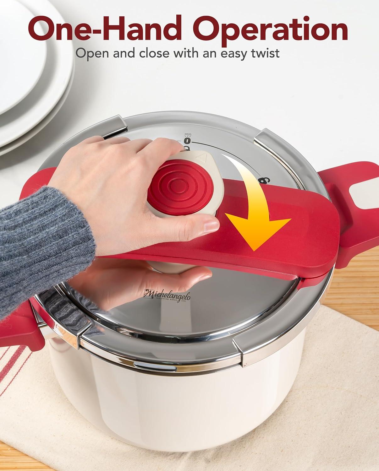 image:imageMICHELANGELO Pressure Cooker Stainless Steel 63 Quart 3in1 Pressure Pot OneHand Locking System Olla de Presion Colorful Design Induction Compatible with Glass Lid amp Steamer85 Quarts